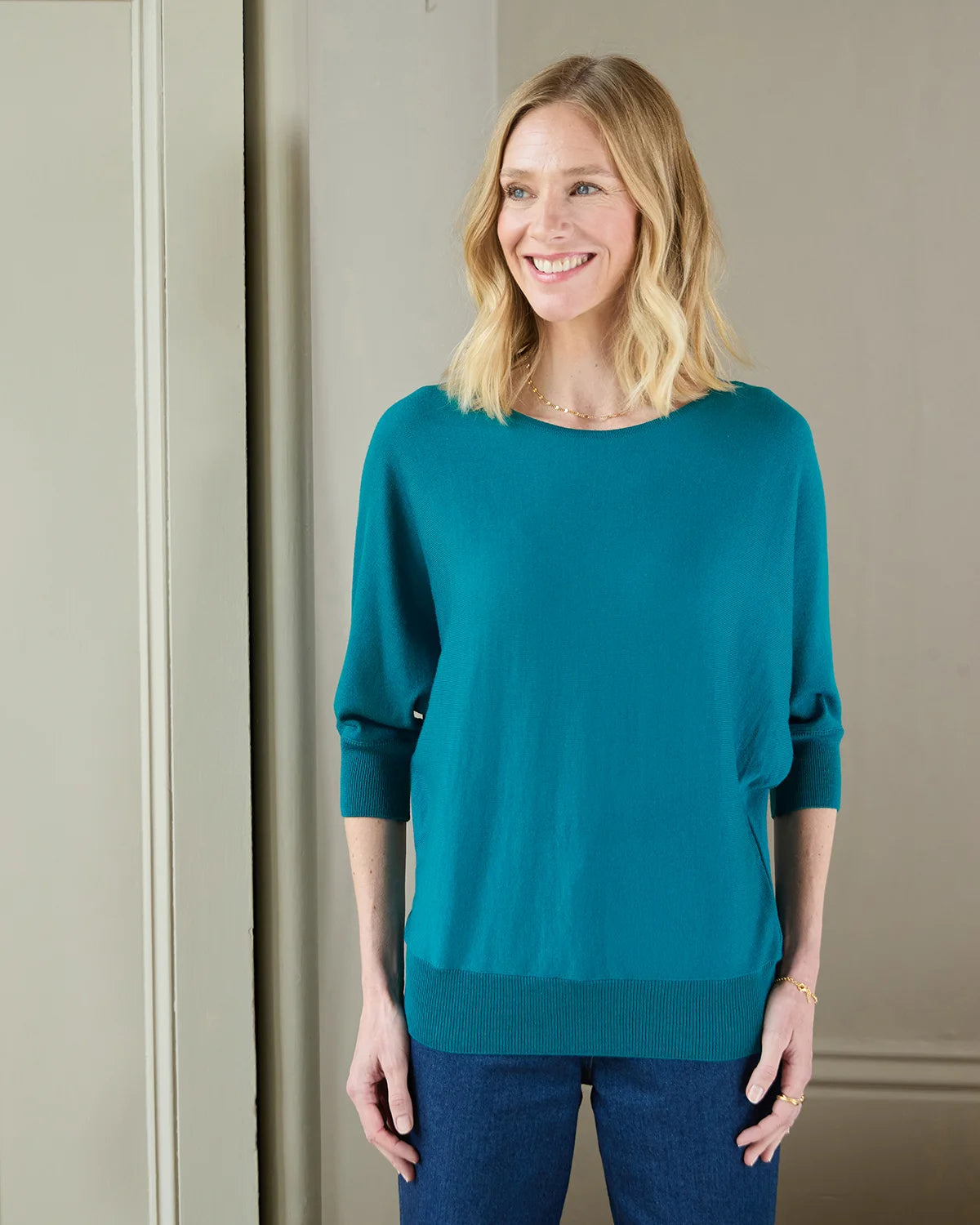 Gianna Batwing Style Merino Wool Jumper - Teal