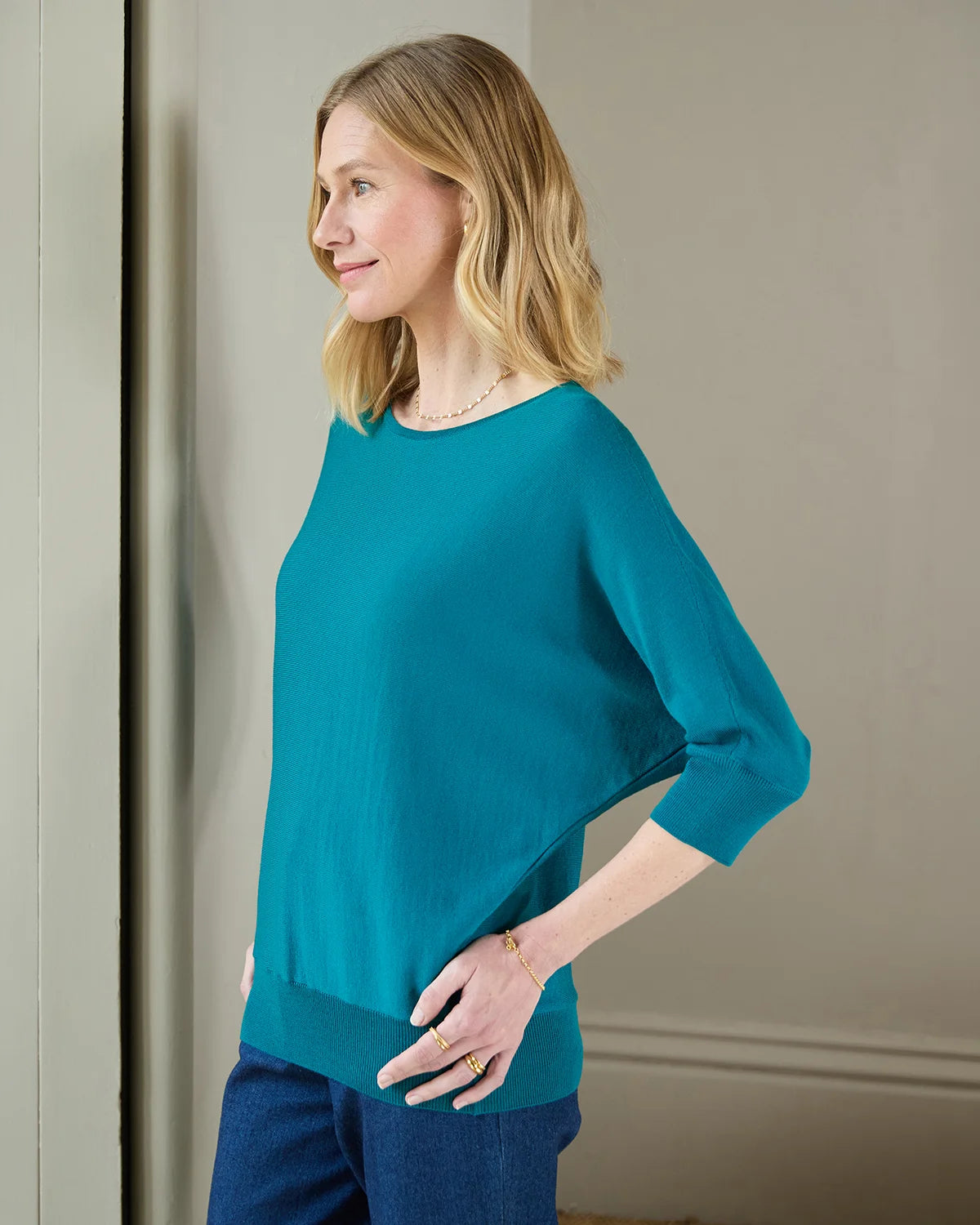 Gianna Batwing Style Merino Wool Jumper - Teal