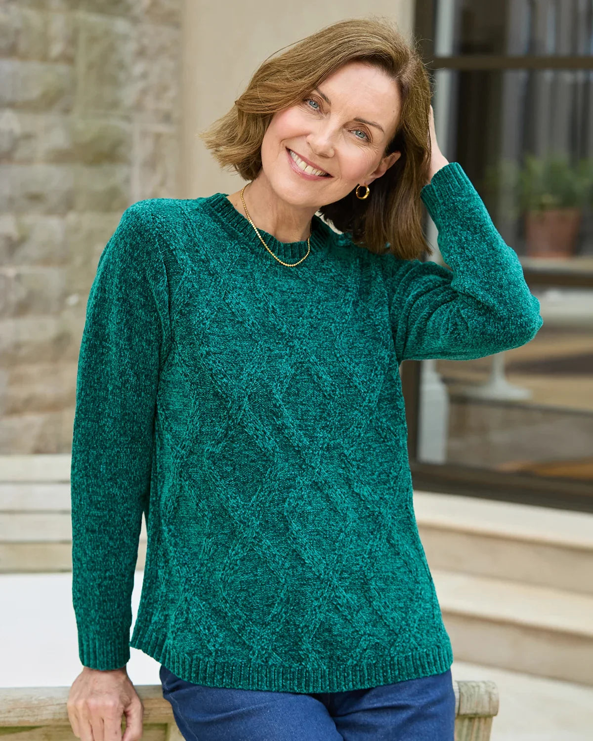 Gretchen Chanille Diamond Knit Jumper - Dark Green