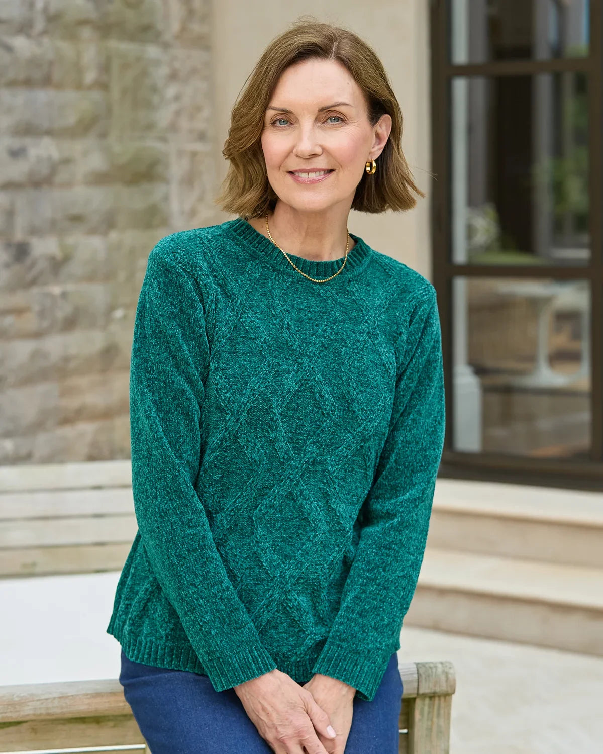 Gretchen Chanille Diamond Knit Jumper - Dark Green