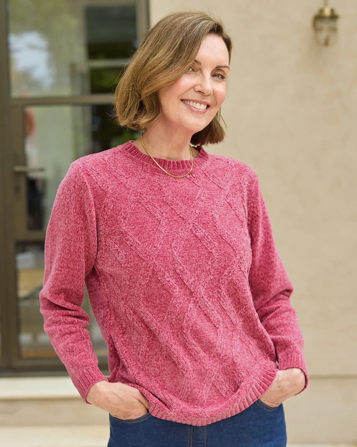 Gretchen Chanille Diamond Knit Jumper - Raspberry