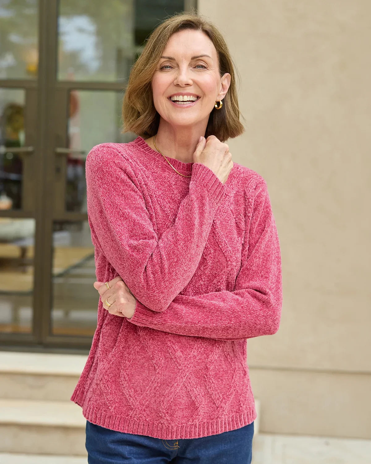 Gretchen Chanille Diamond Knit Jumper - Raspberry