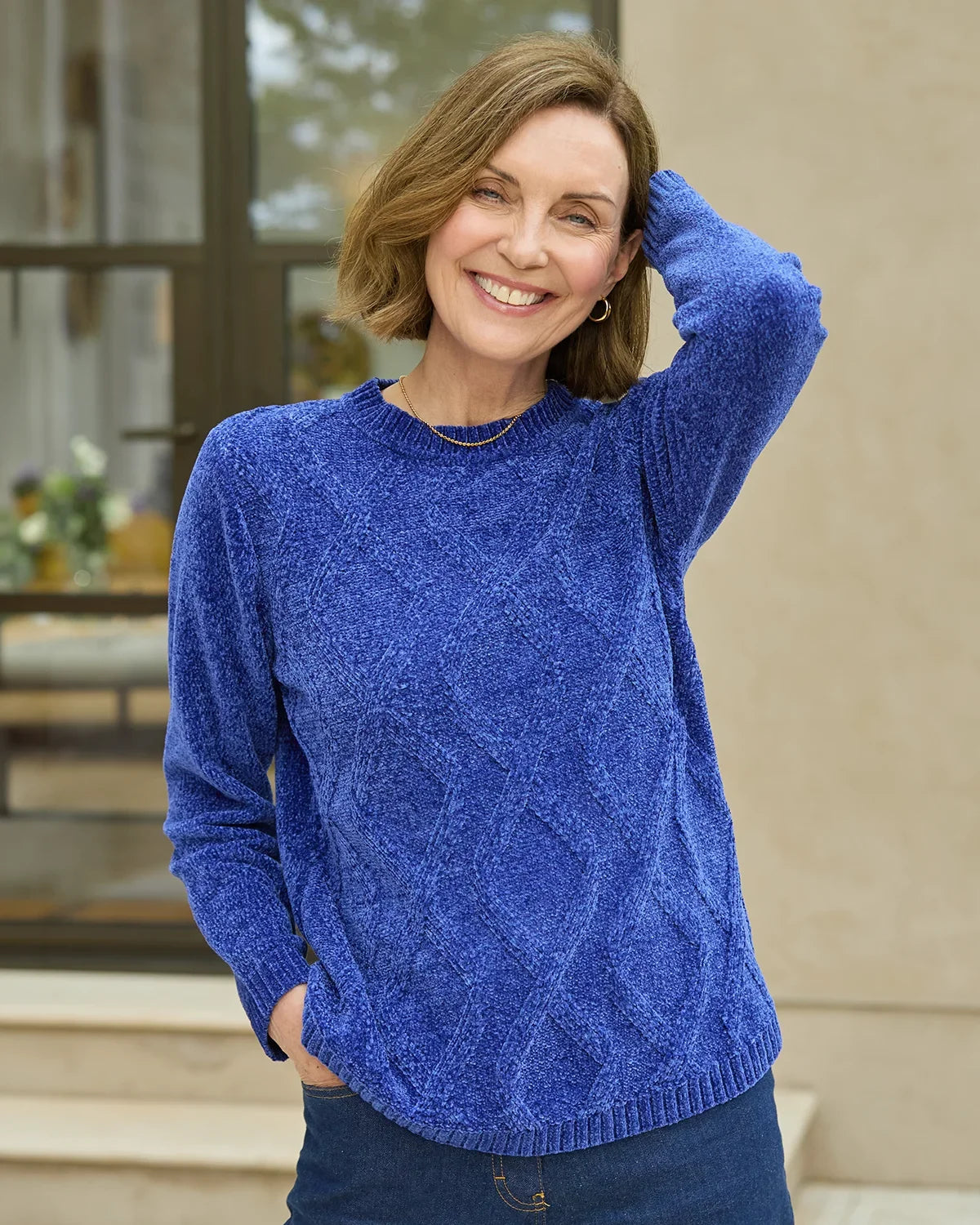Gretchen Chanille Diamond Knit Jumper - Royal Blue