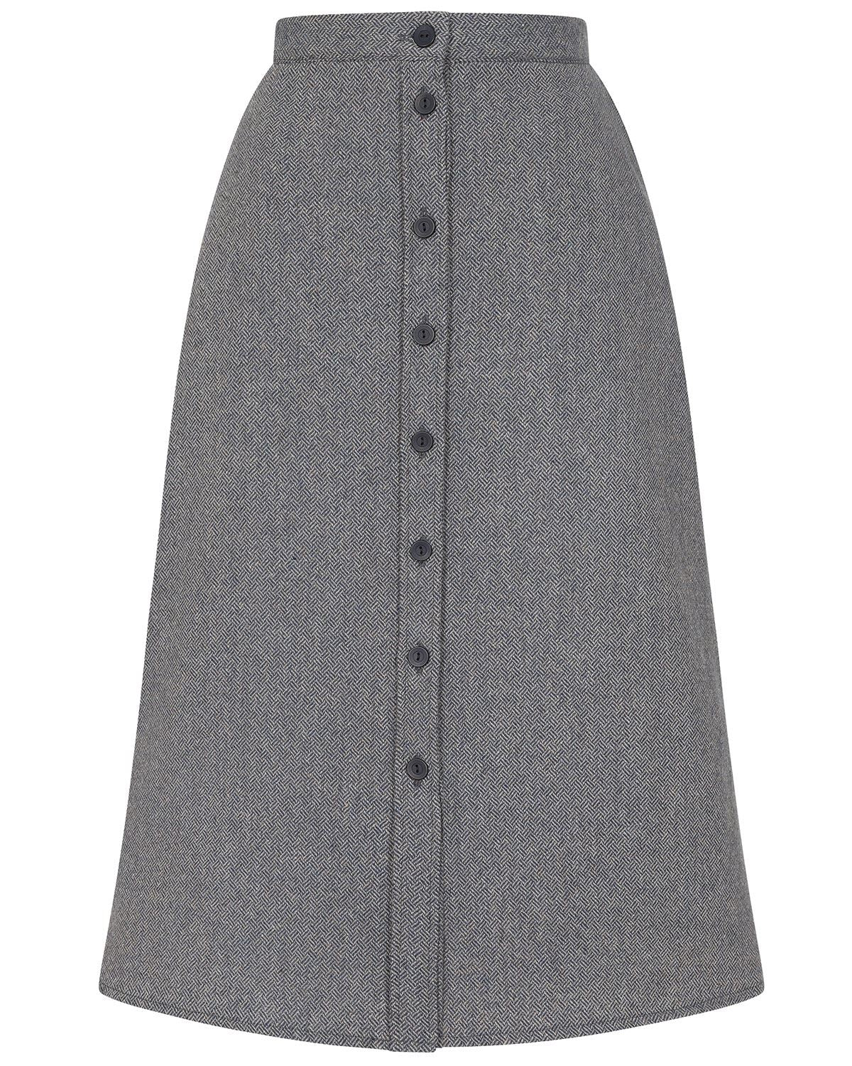 Medway Herringbone A Line Wool Blend Tweed Skirt - Image 2 - Country Collection