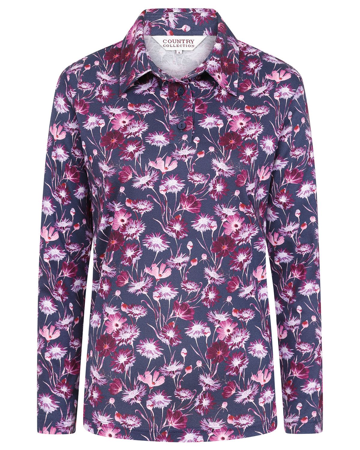 Charlotte Patterned Silky Cotton Long Sleeve Polo Top - Image 2 - Country Collection