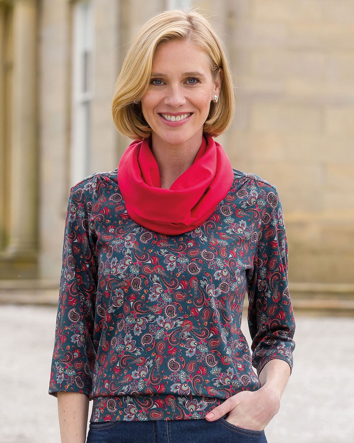 Rachel Patterned Cotton 3/4 Sleeve Blouson Top - Image 3 - Country Collection