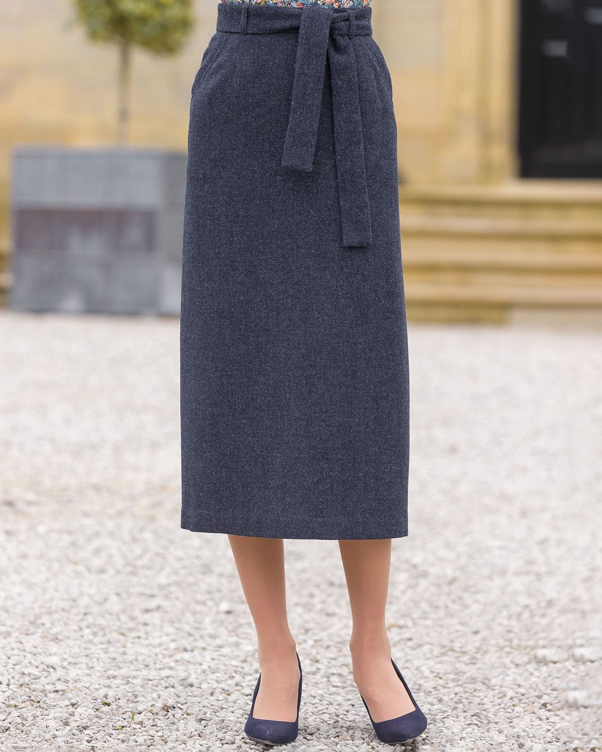 Chatham A Line Belted Pure Wool Tweed Lined Skirt - Country Collection