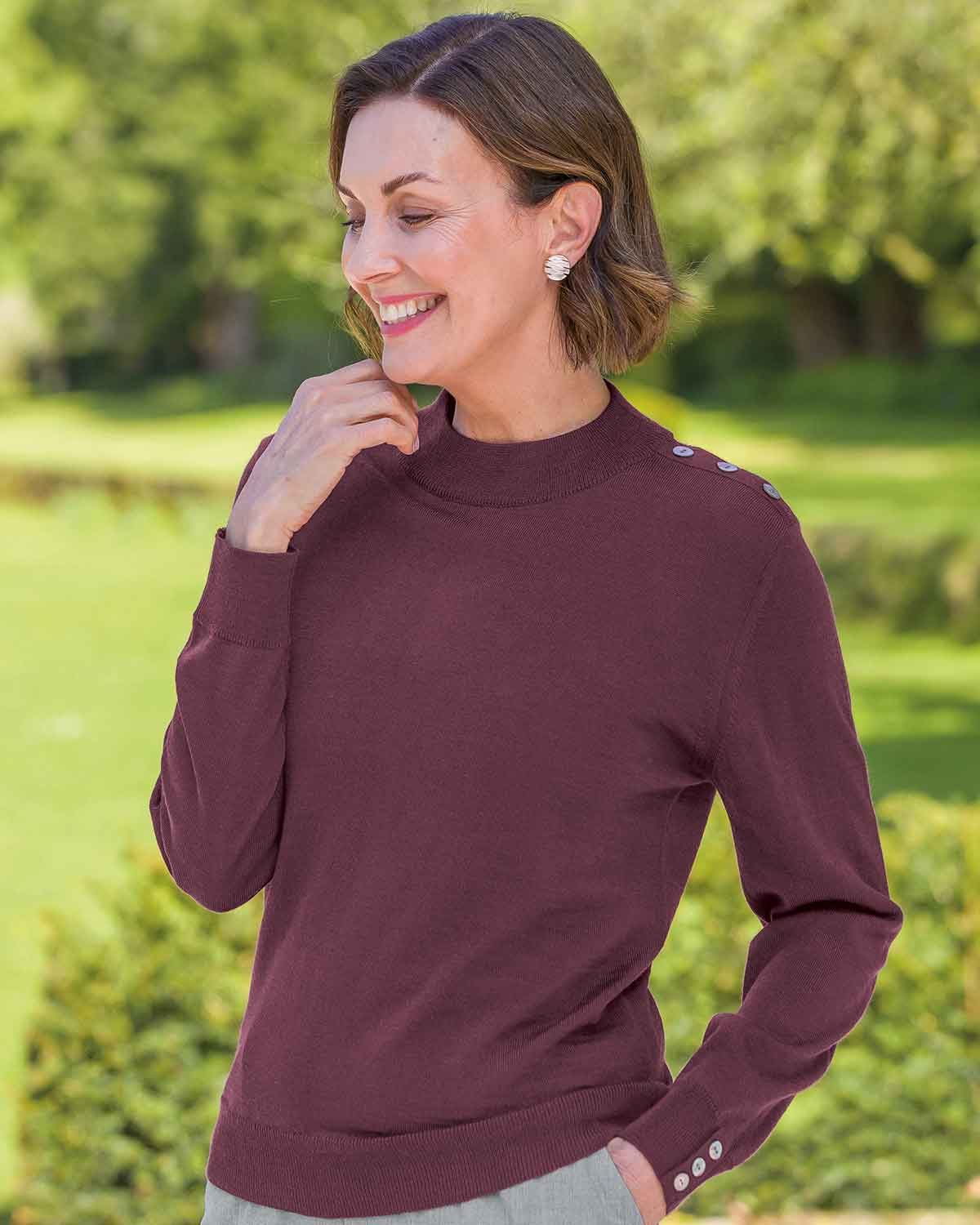 Demi Button Detail Merino Turtle Neck Jumper - Country Collection