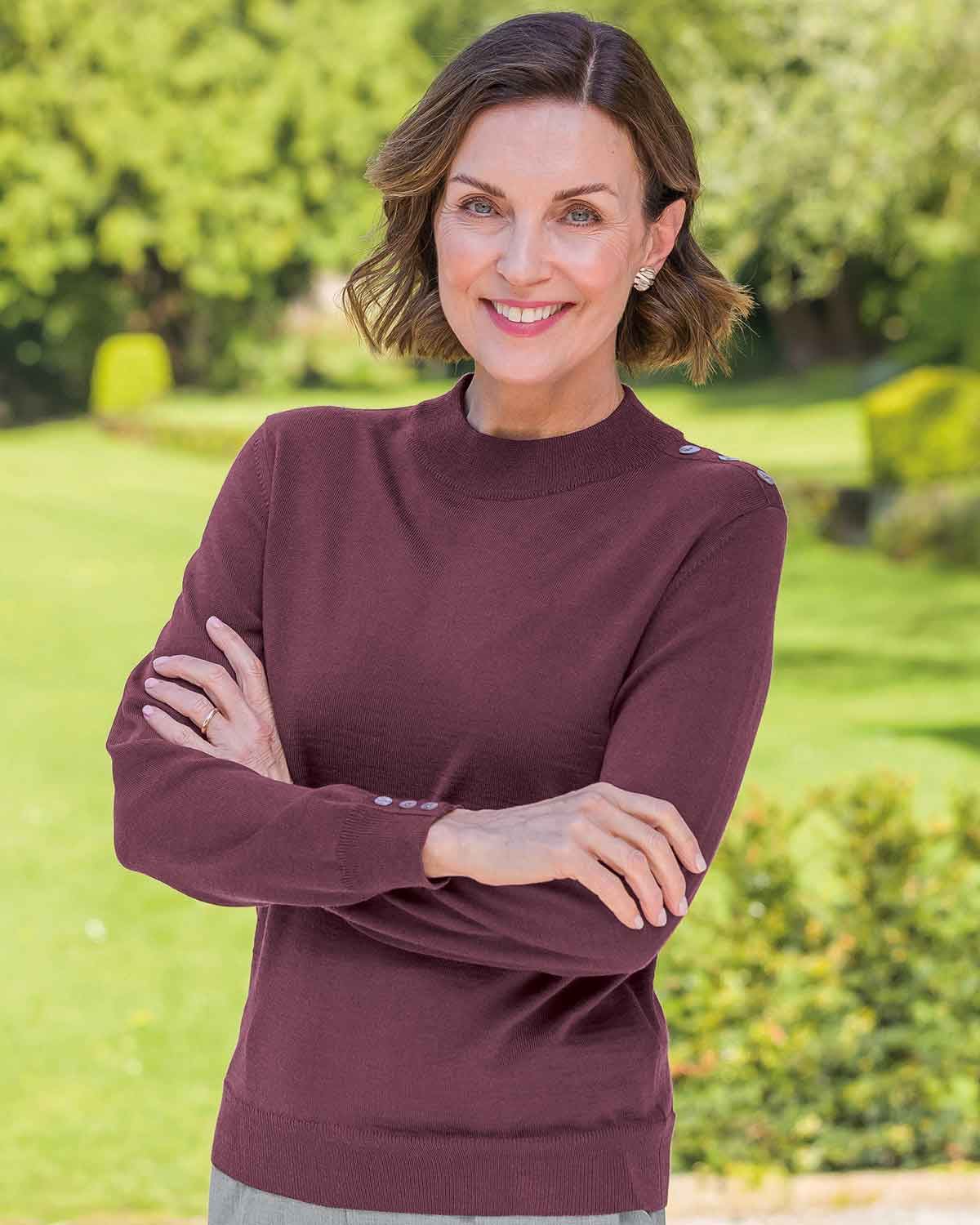 Demi Button Detail Merino Turtle Neck Jumper - Image 2 - Country Collection