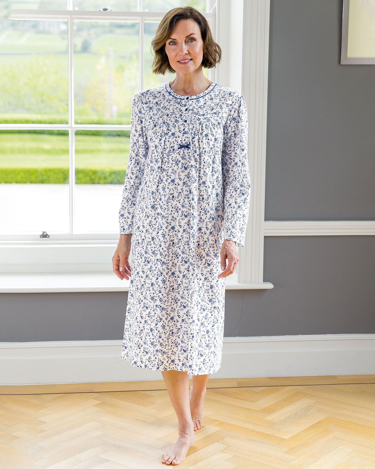 Slenderella Blanche Floral Long Sleeve Cotton Nightdress - Country Collection