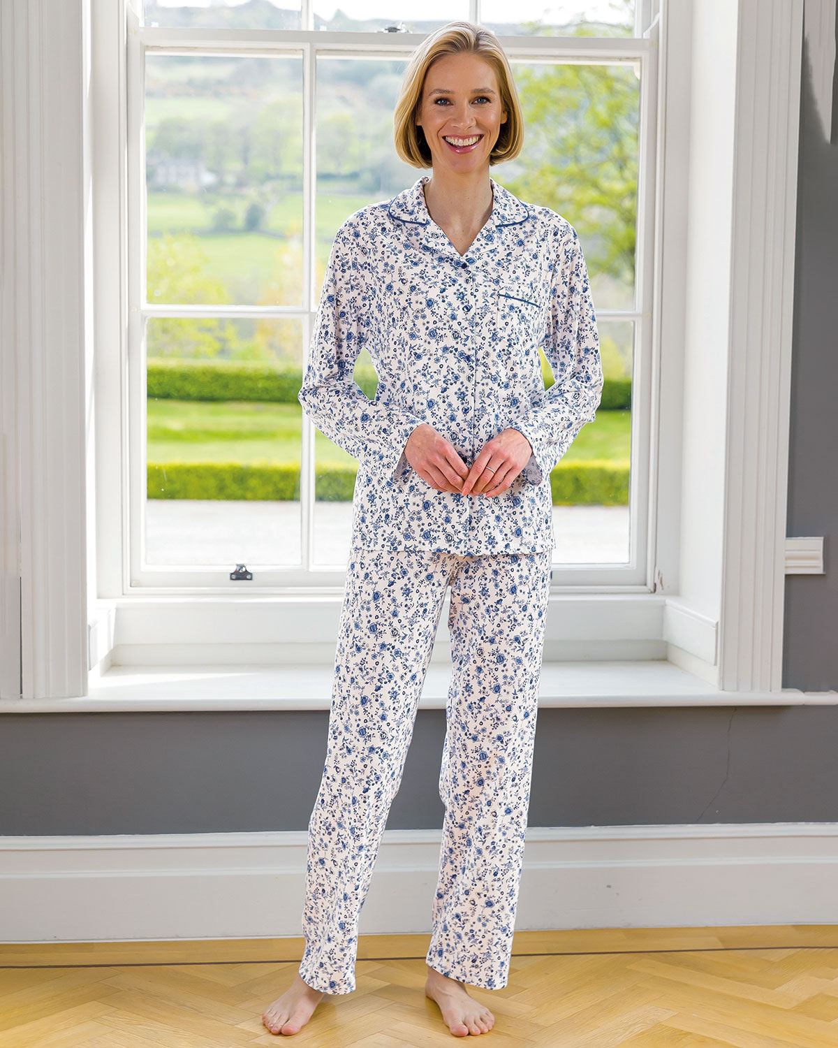 Slenderella Blanche Floral Long Sleeve Cotton Pyjamas - Country Collection