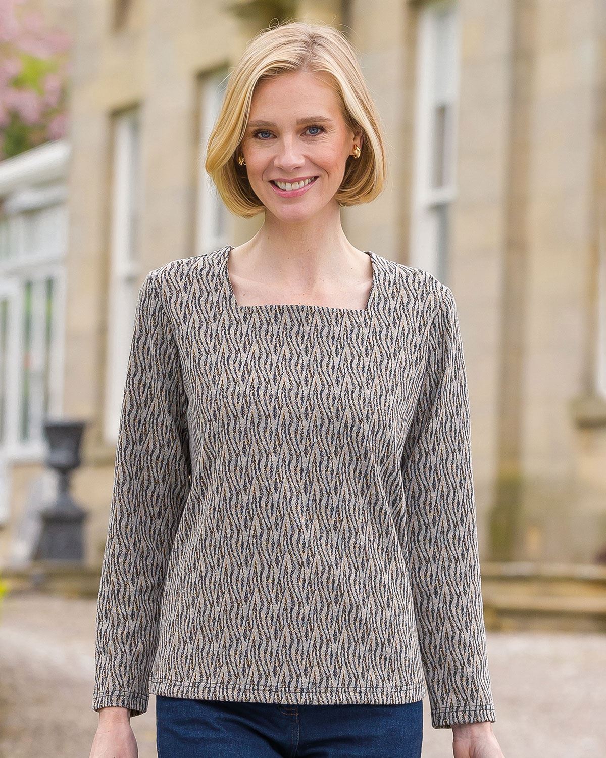 Shelly Patterned Square Neck Top - Country Collection