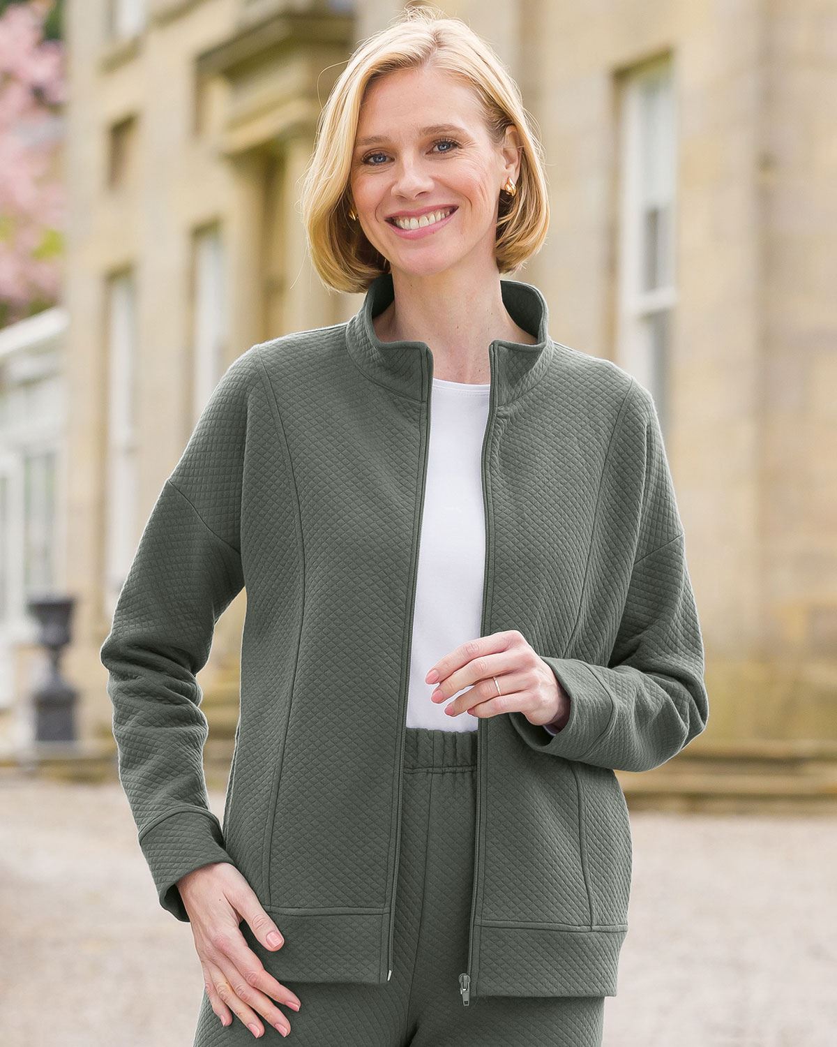 Savanna Quilted Zip Leisure Cardigan - Green - Country Collection