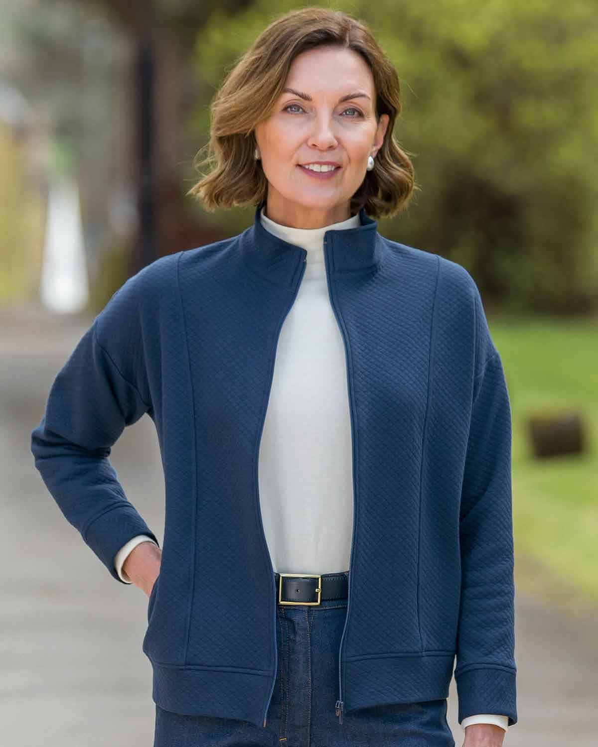 Savanna Quilted Zip Leisure Cardigan - Navy - Country Collection