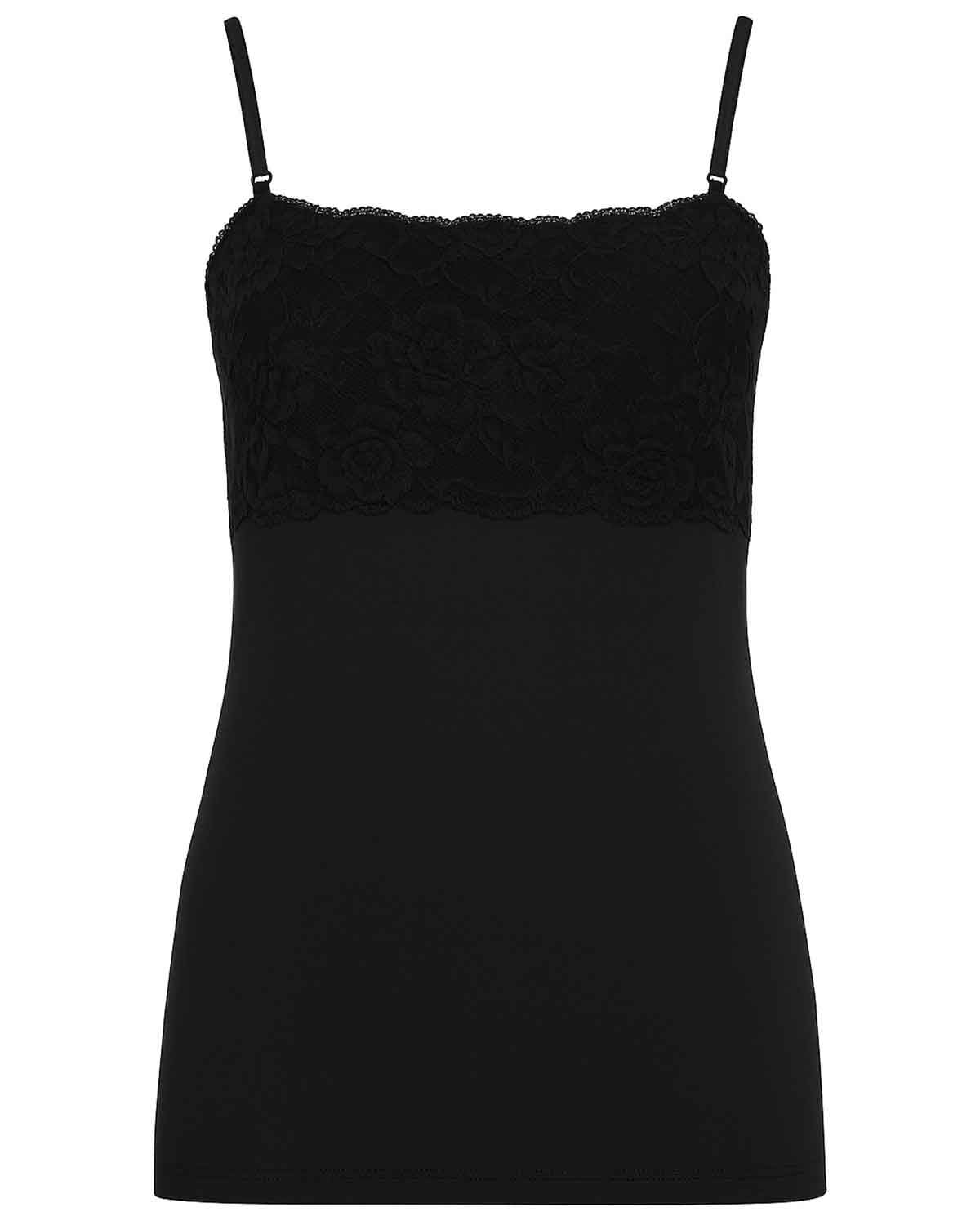 Slenderella Gaspe Lace Camisole Top - Black - Country Collection