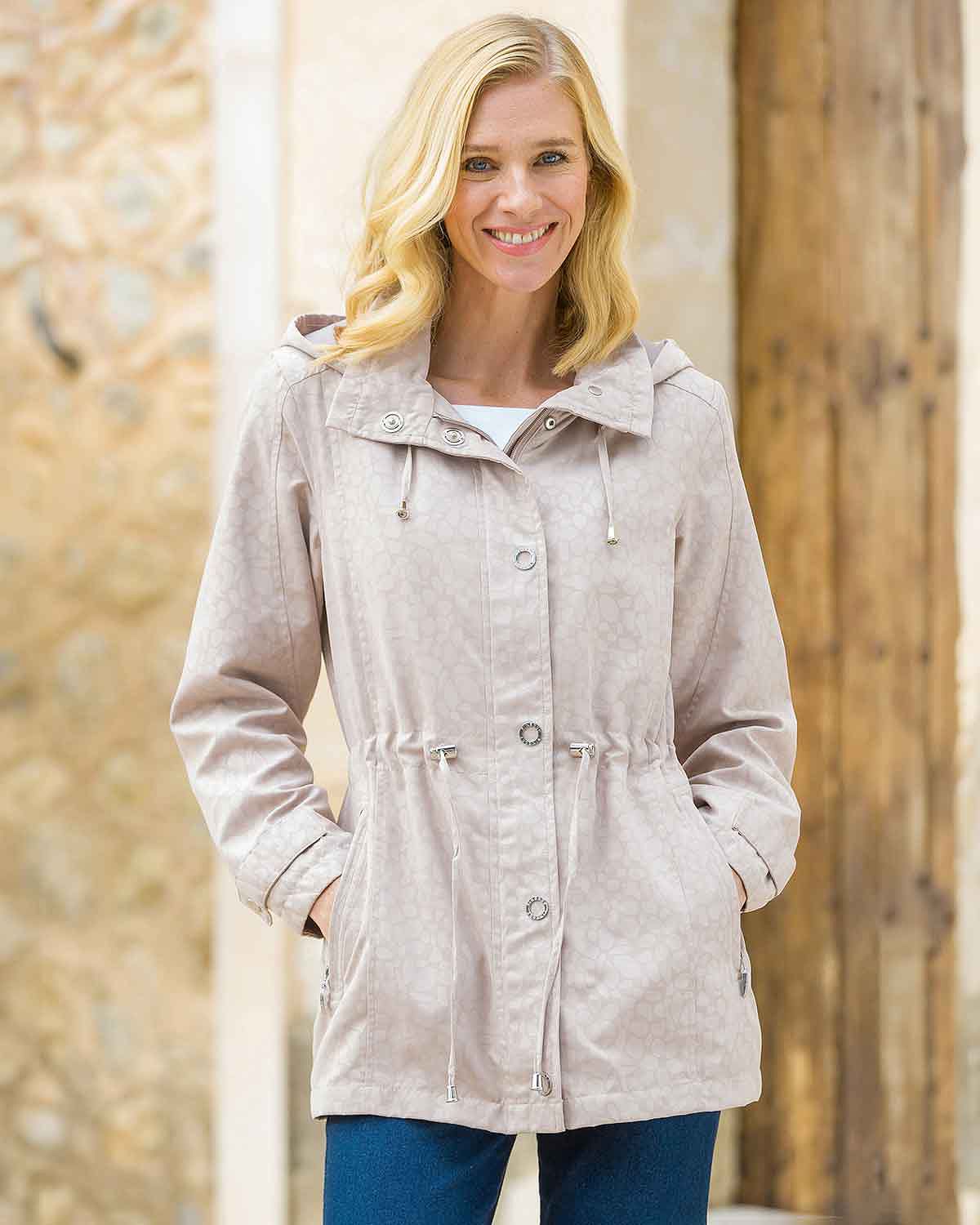 Kennedy Patterned Showerproof Coat - Beige - Country Collection