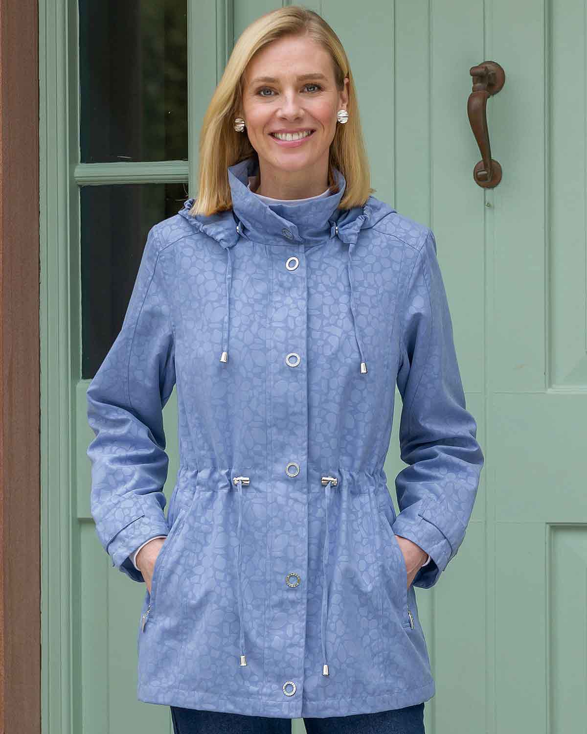 Kennedy Patterned Showerproof Coat - Blue - Country Collection