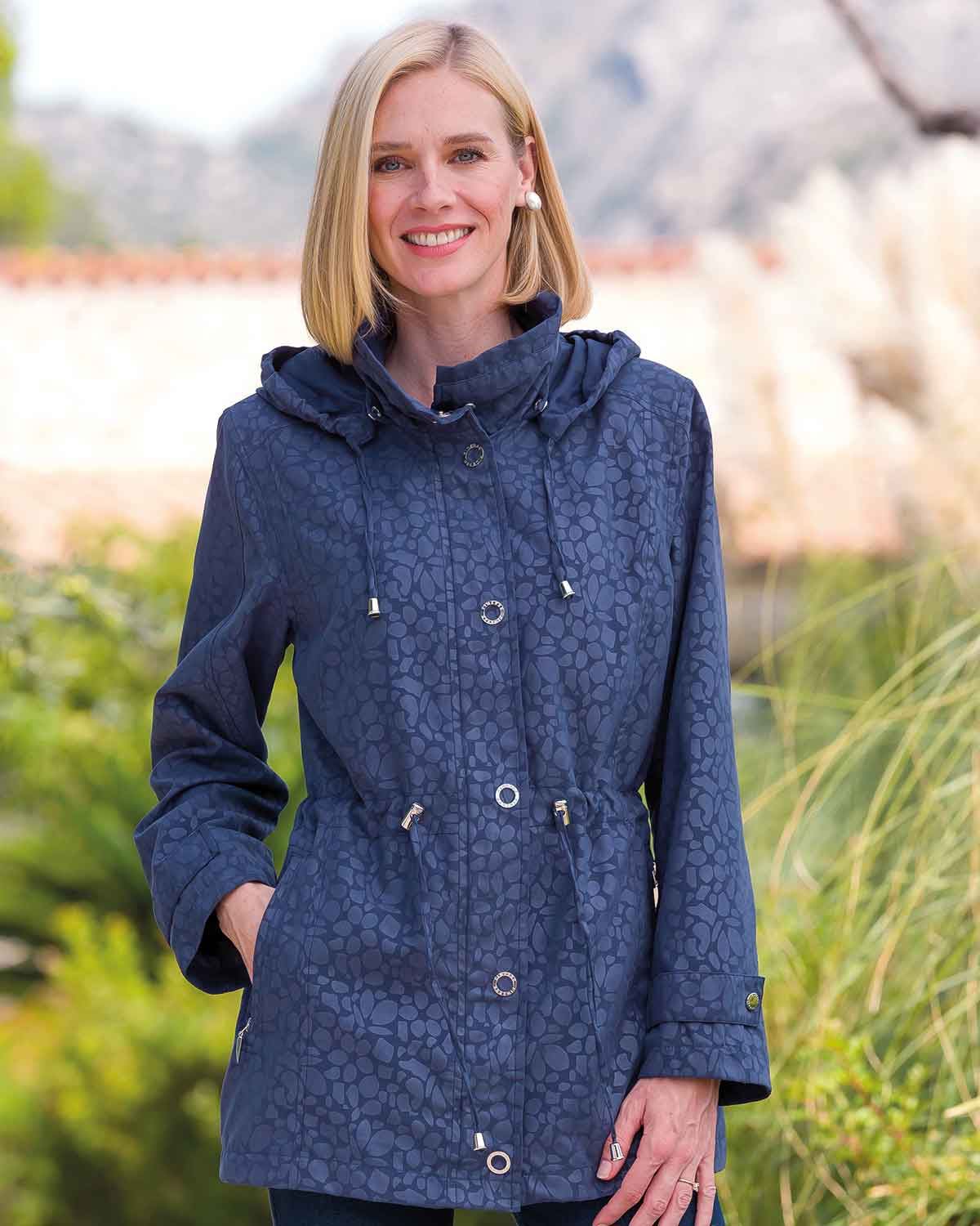 Kennedy Patterned Showerproof Coat - Blue,Navy - Country Collection