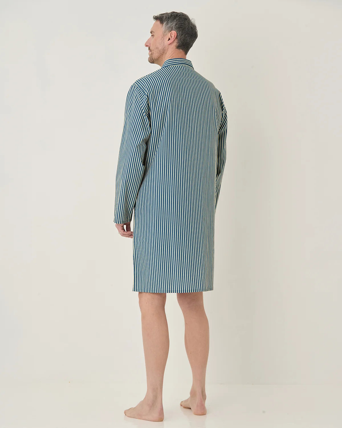 Mens Hugo Pure Cotton Long Sleeved Nightshirt - Navy Stripe