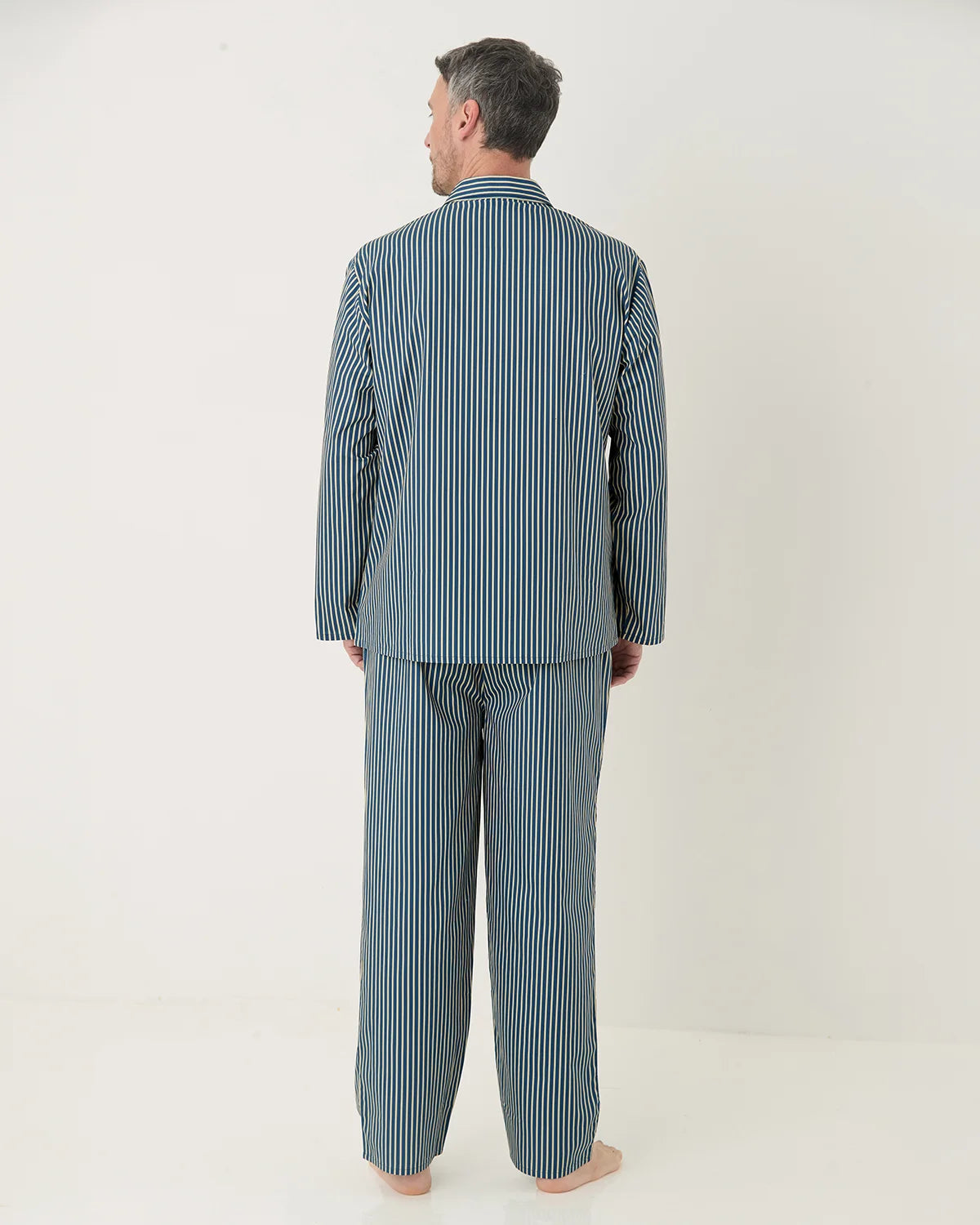 Mens Hugo Pure Cotton Long Sleeved Pyjama - Navy Stripe
