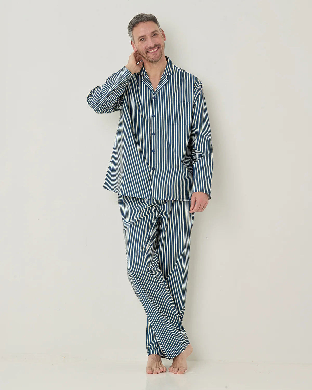 Mens Hugo Pure Cotton Long Sleeved Pyjama - Navy Stripe