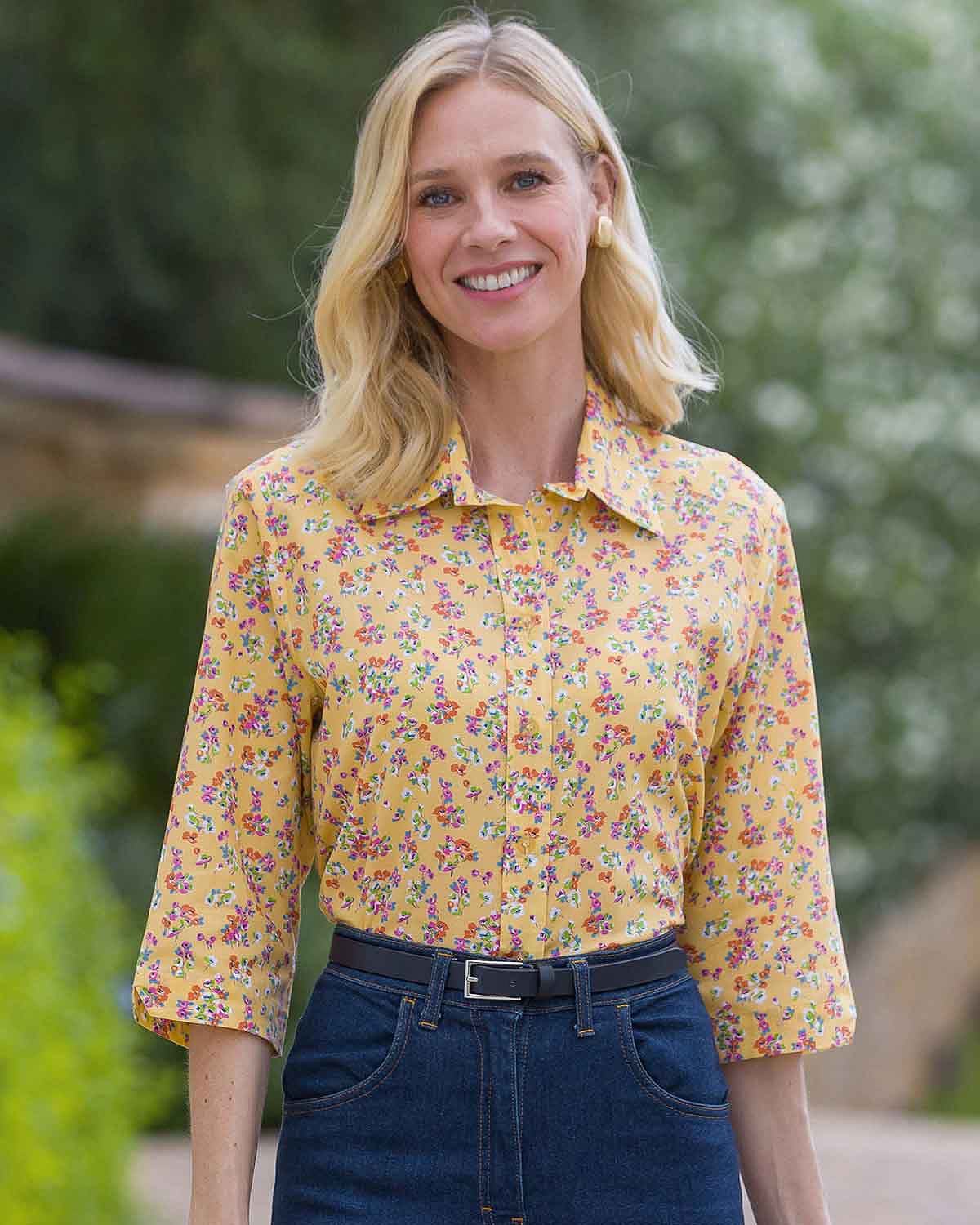Claire Floral Pure Cotton 3/4 Sleeve Blouse - Country Collection