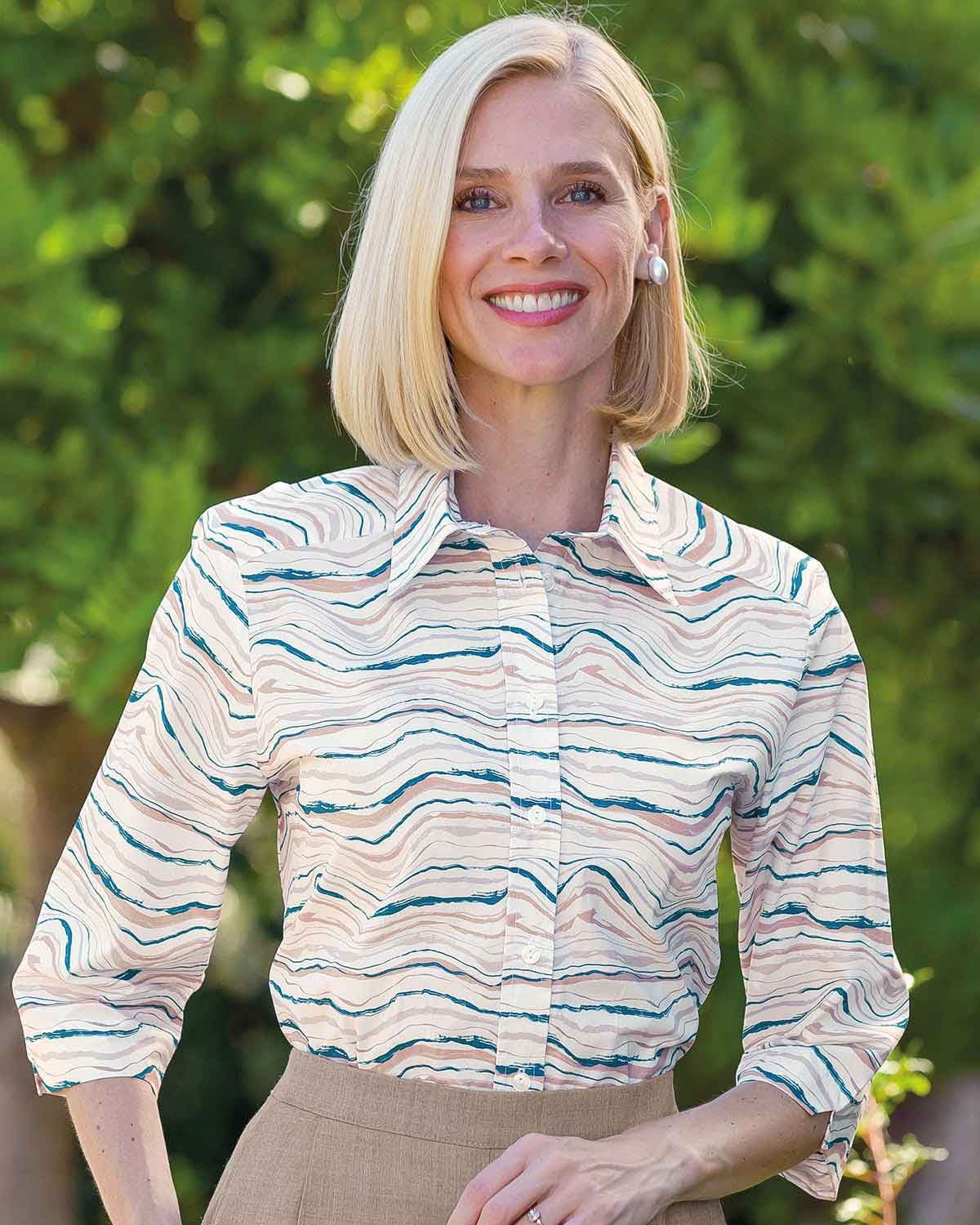 Maggie Patterned Cotton 3/4 Sleeve Blouse - Country Collection