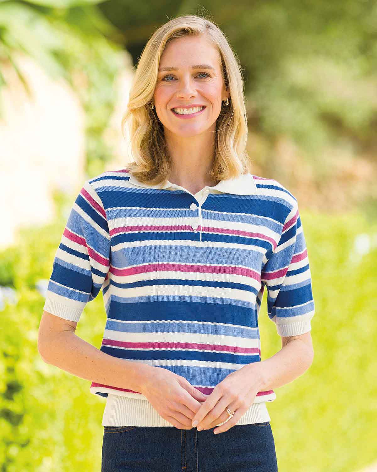Dollie Luxury Knit Striped Cotton Sweater - Navy,Blue,Red,White - Country Collection