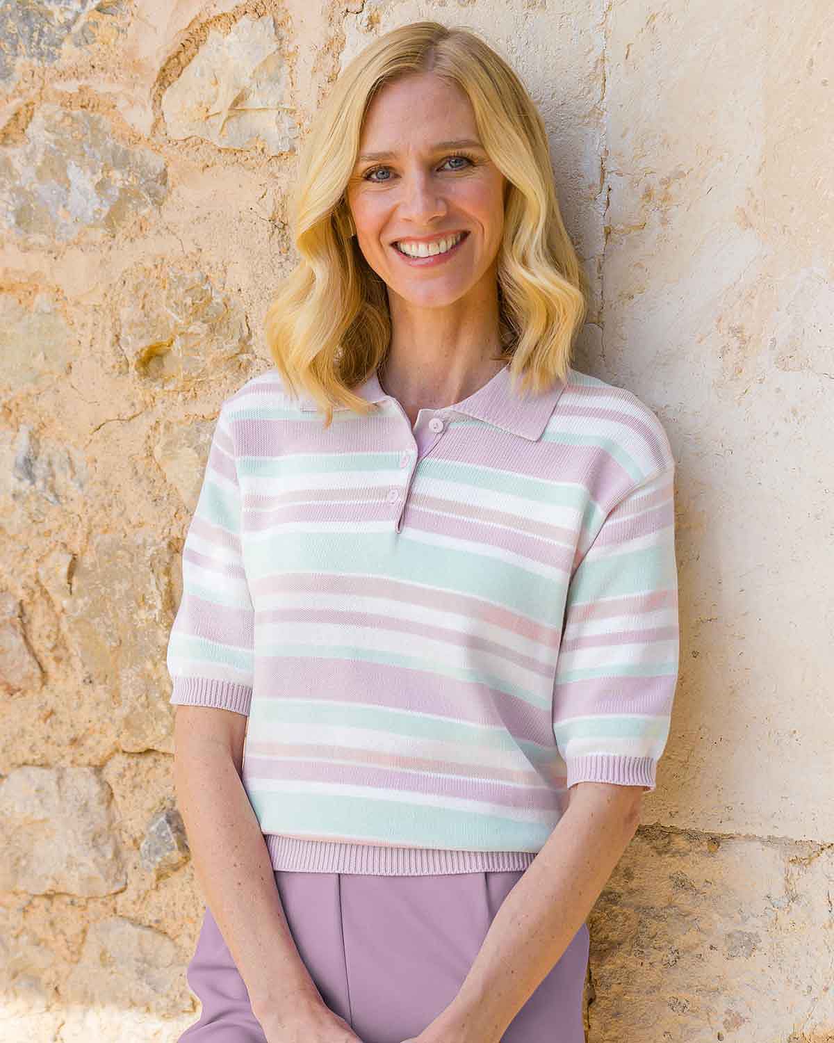Dollie Luxury Knit Striped Cotton Sweater - Multi - Country Collection