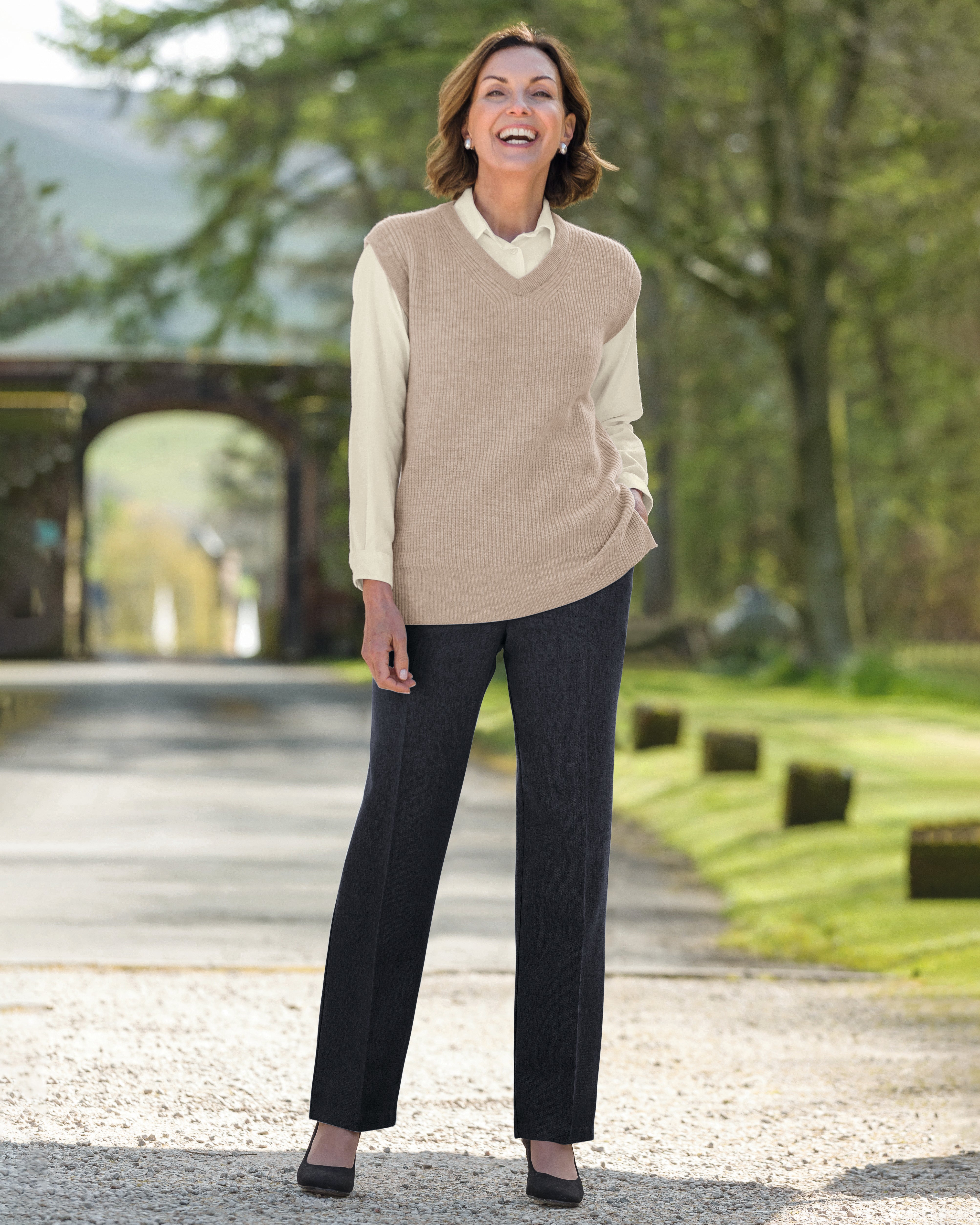 Ladies’ Wool Blend Flannel Trousers – Charcoal