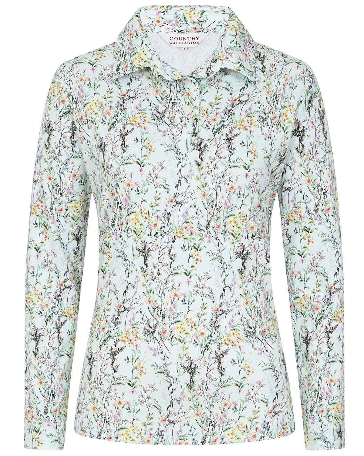 Merida Floral Cotton Long Sleeved Polo Top - Image 2 - Country Collection