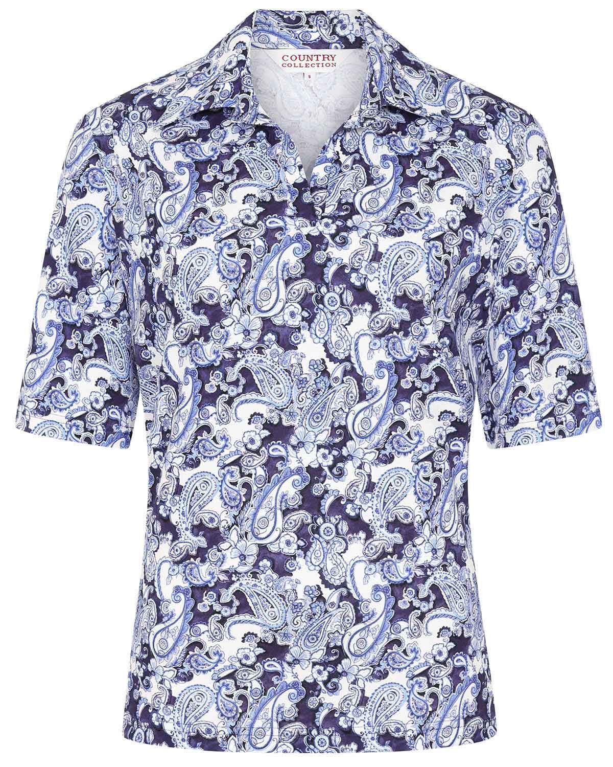 Sherrie Patterned Cotton Short Sleeved Polo Top - Image 2 - Country Collection