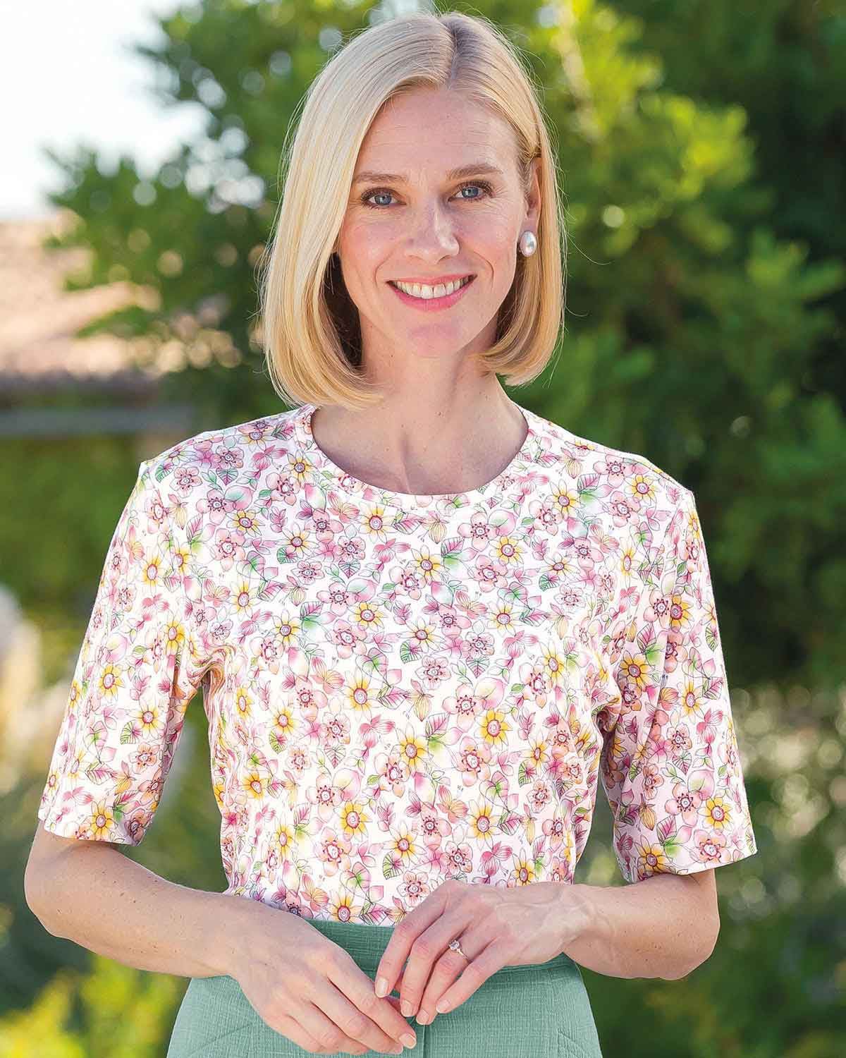 Hallie Floral Short Sleeve Cotton Top - Country Collection