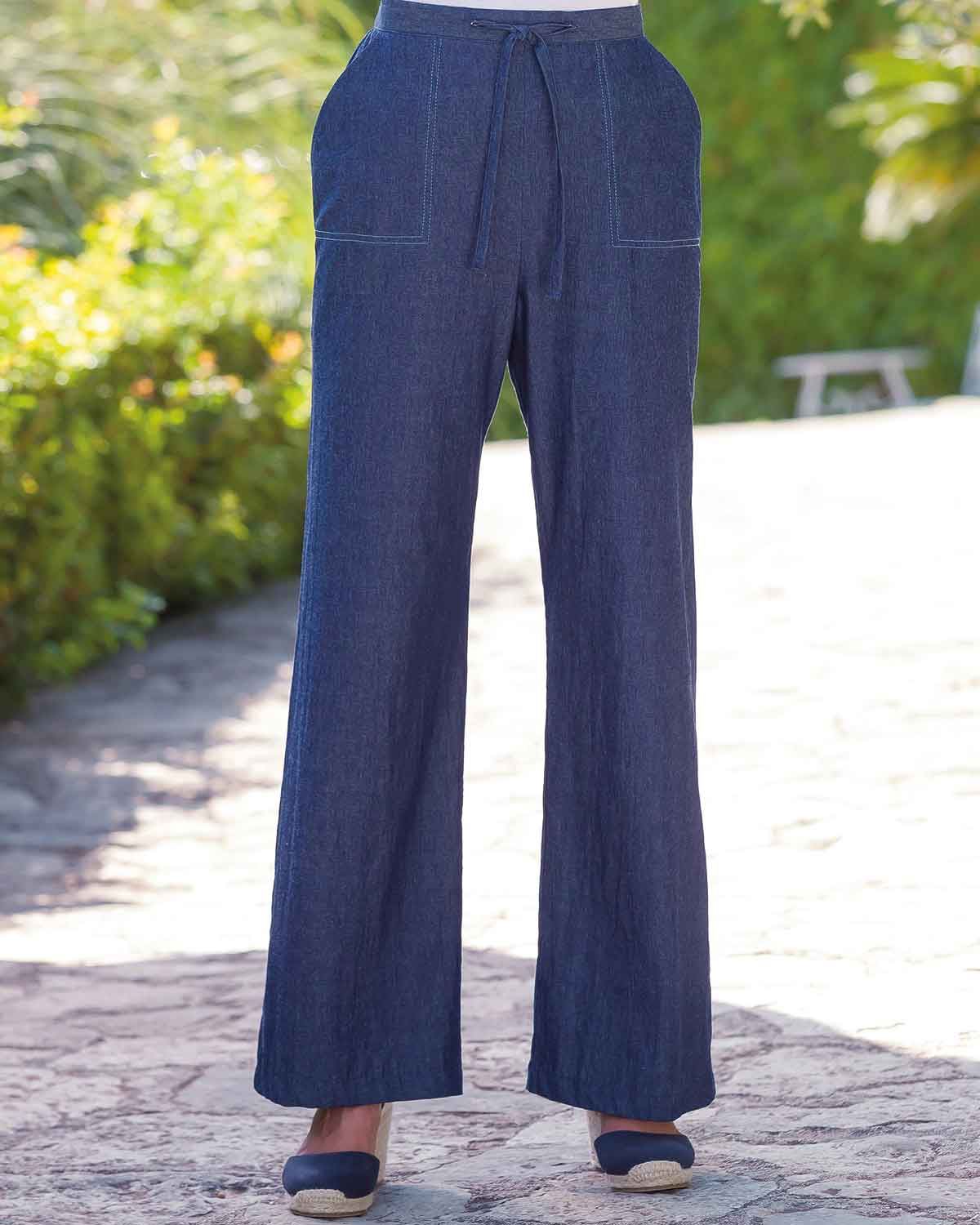 Tamara Pure Cotton Pull On Trousers - Blue - Country Collection