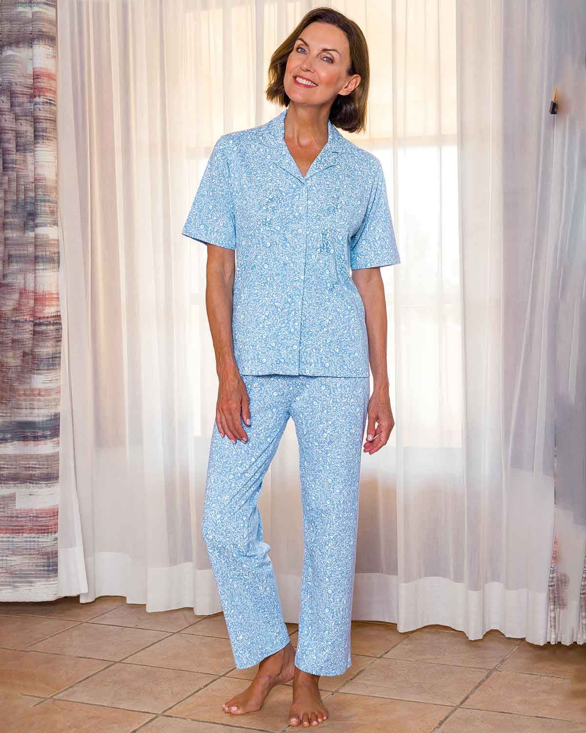 Cynthia Floral Button Through Cotton Pyjamas - Country Collection