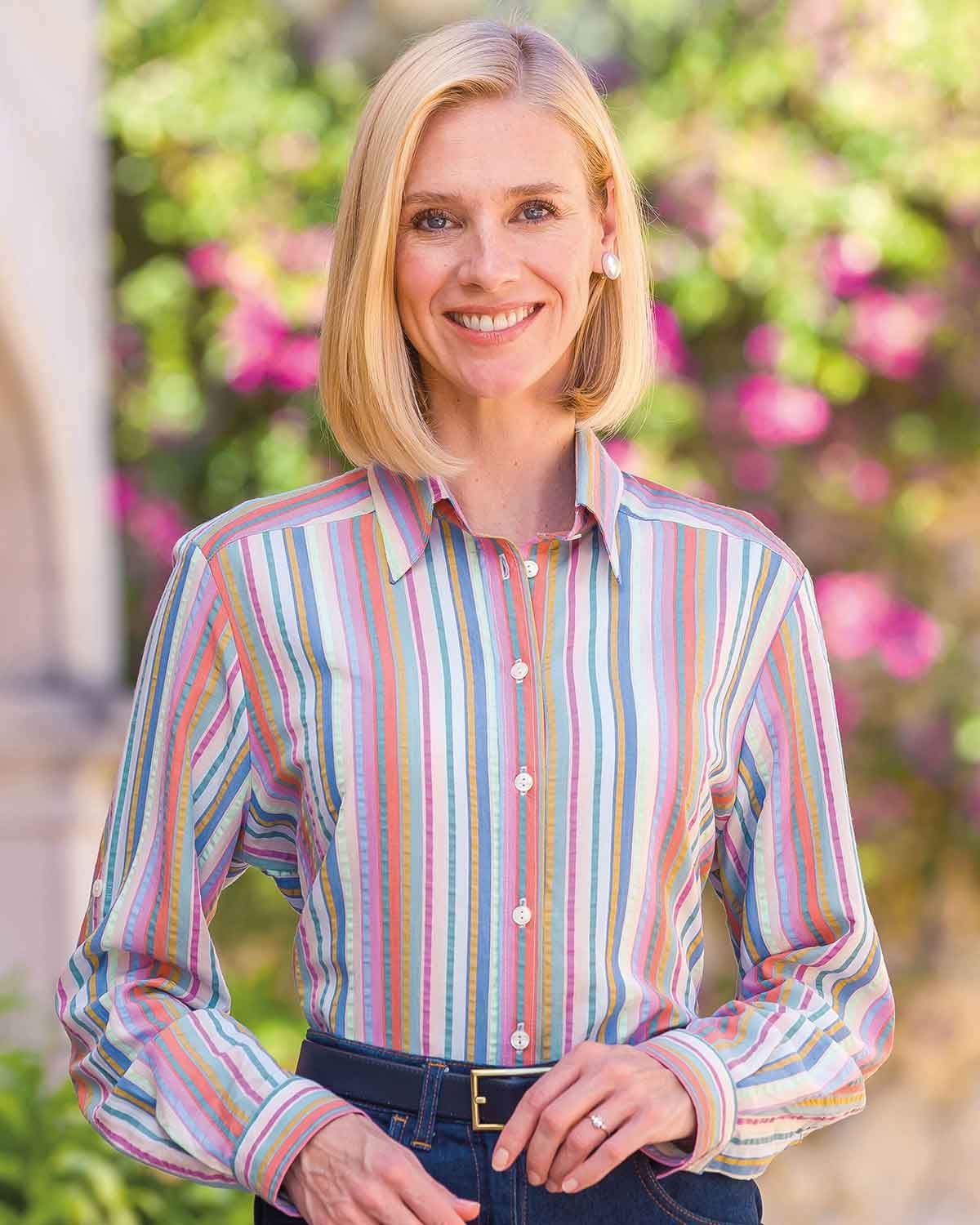 Lulu Pure Tencel Roll Sleeve Striped Blouse - Country Collection
