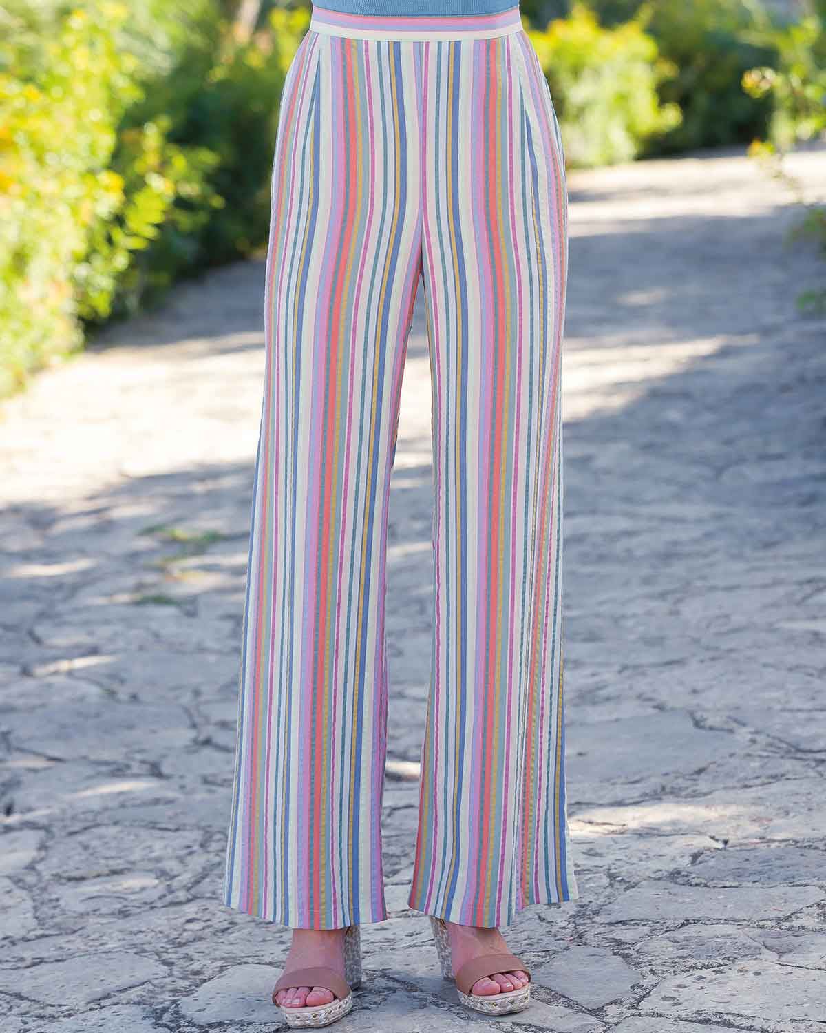 Lulu Pure Tencel Pull On Striped Trousers - Country Collection