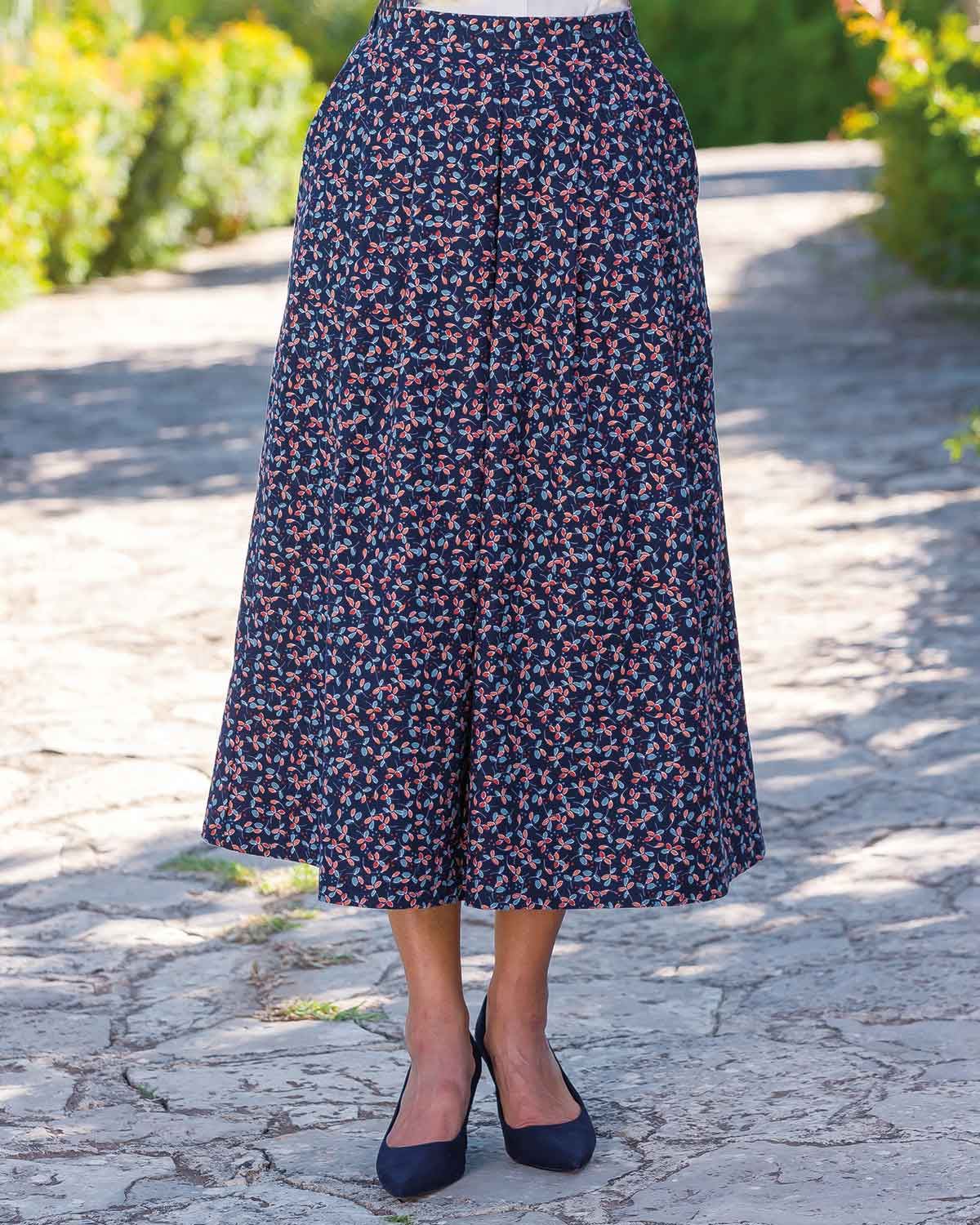 Victoria Floral Cotton Soft Pleated Skirt - Country Collection