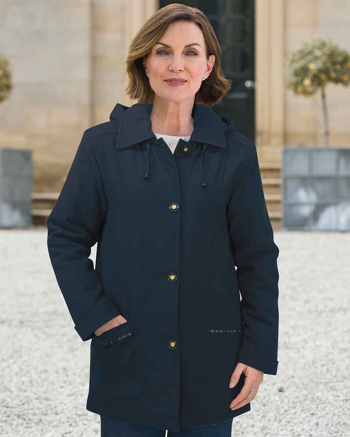 Clara Navy Showerproof Hooded Coat - Country Collection