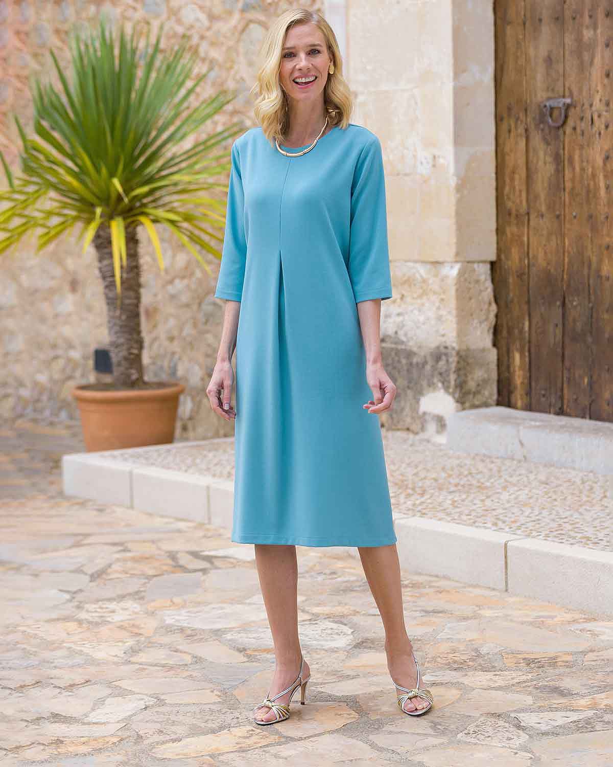 Alona Pull On 3/4 Sleeve Dress - Aqua - Country Collection