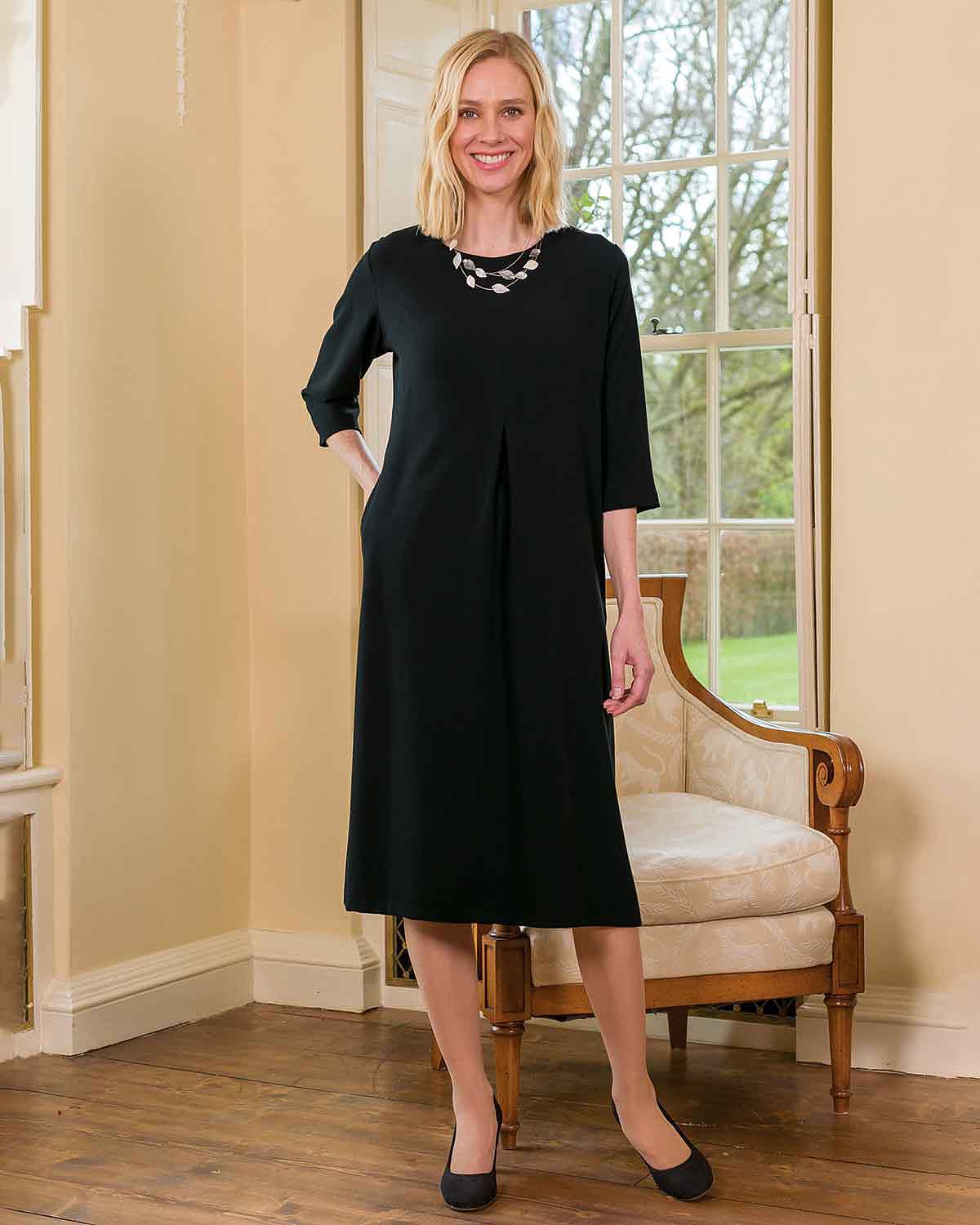 Alona Pull On 3/4 Sleeve Dress - Black - Country Collection
