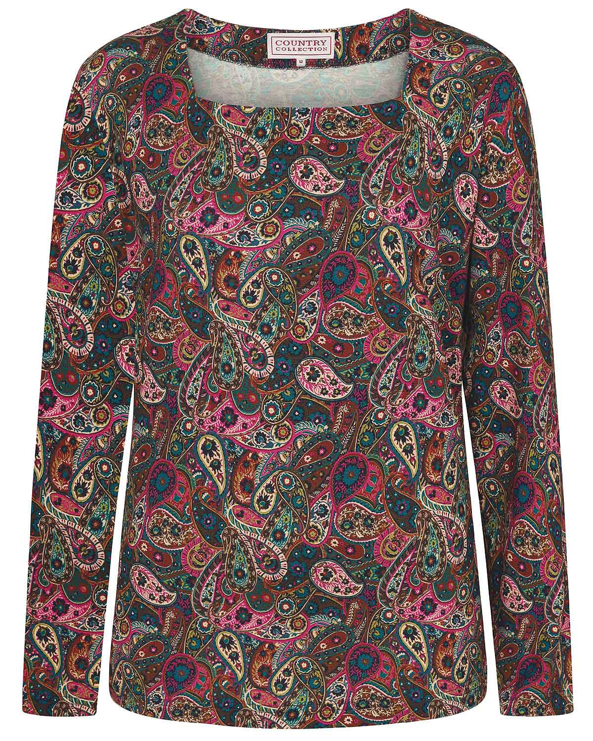 Rosalyn Patterned Viscose Long Sleeve Square Neck Top - Image 3 - Country Collection