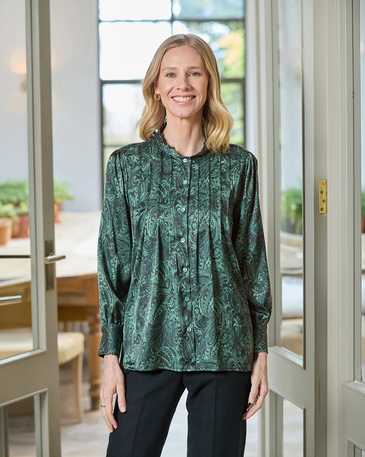 Jane Pie Frill Detail Pintuck Long Sleeve Blouse