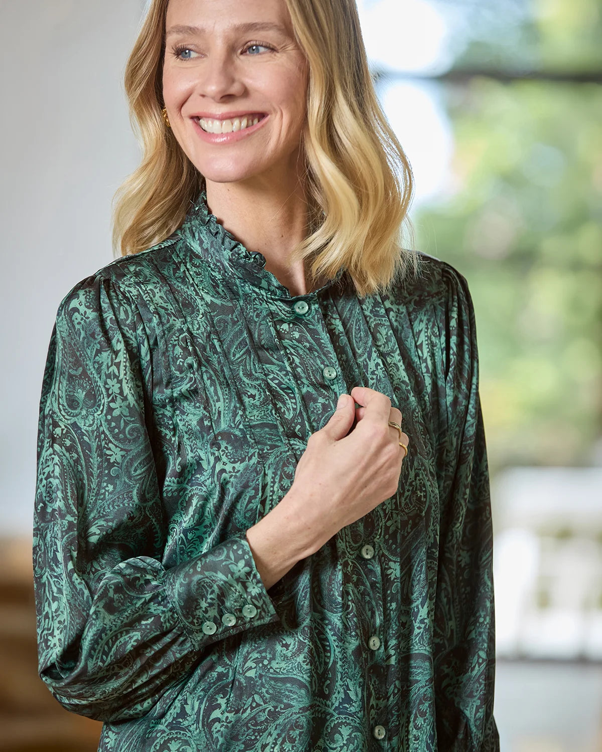 Jane Pie Frill Detail Pintuck Long Sleeve Blouse