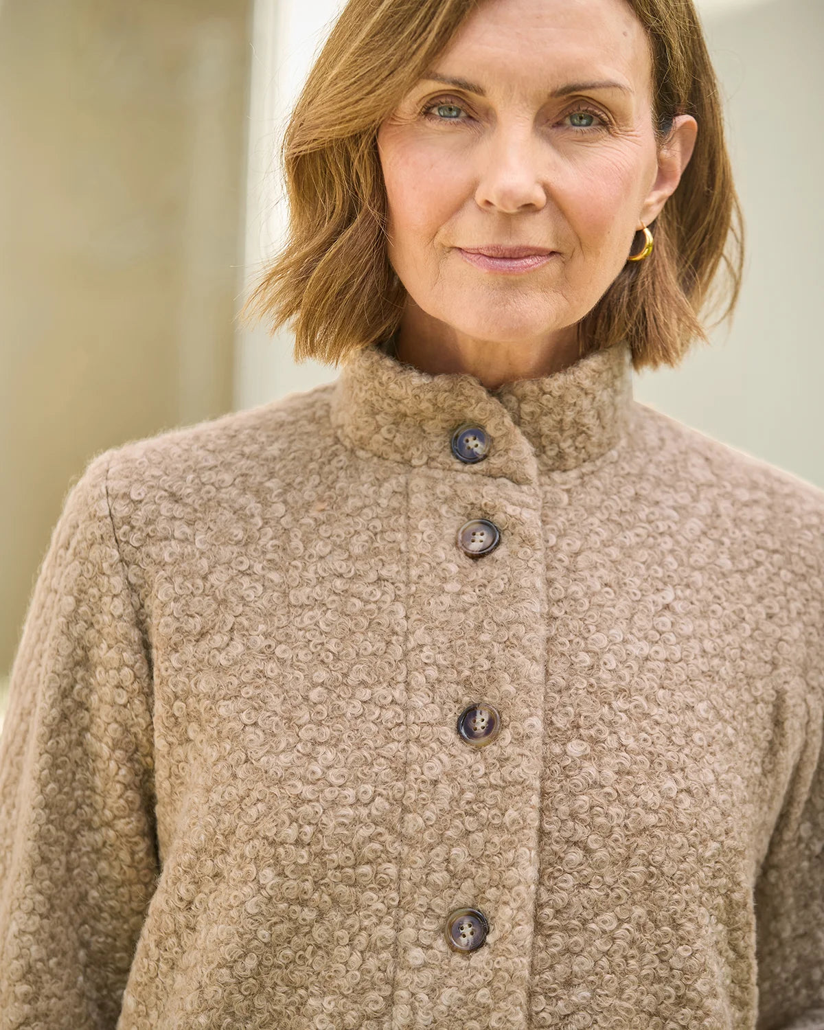 Judith Button Through Fleece Jacket - Camel