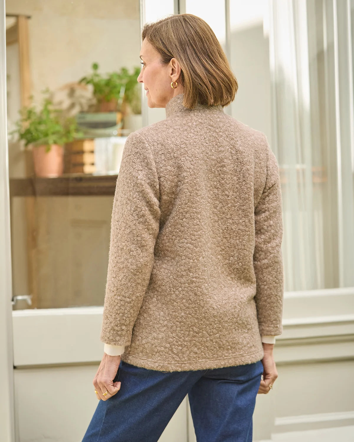 Judith Button Through Fleece Jacket - Camel