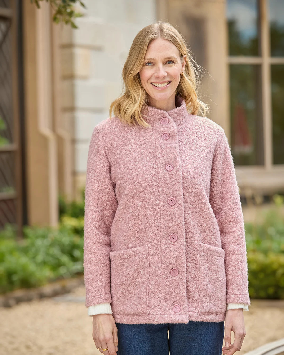 Judith Button Through Fleece Jacket - Rose