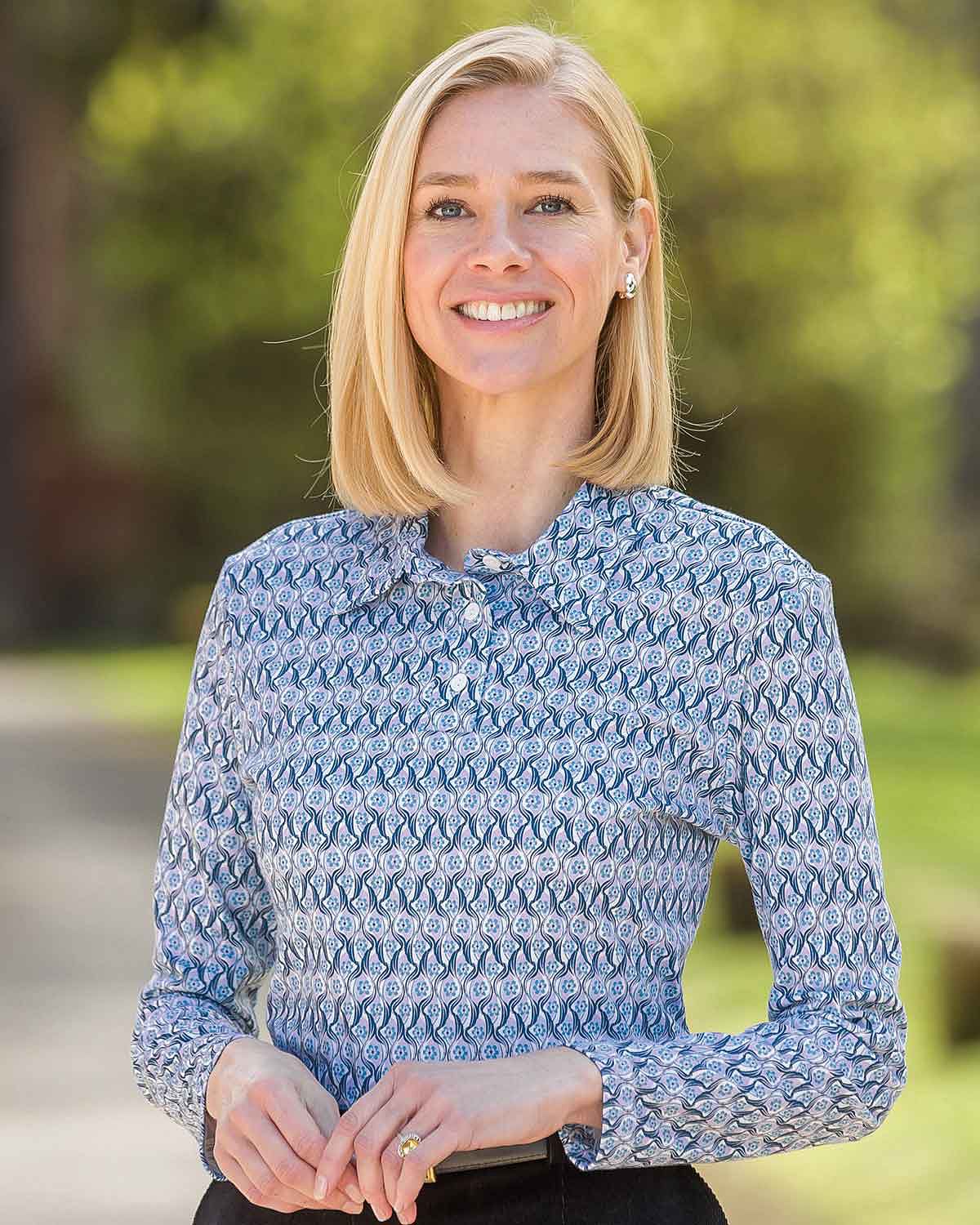 Imogen Patterned Cotton Long Sleeve Polo Top - Country Collection