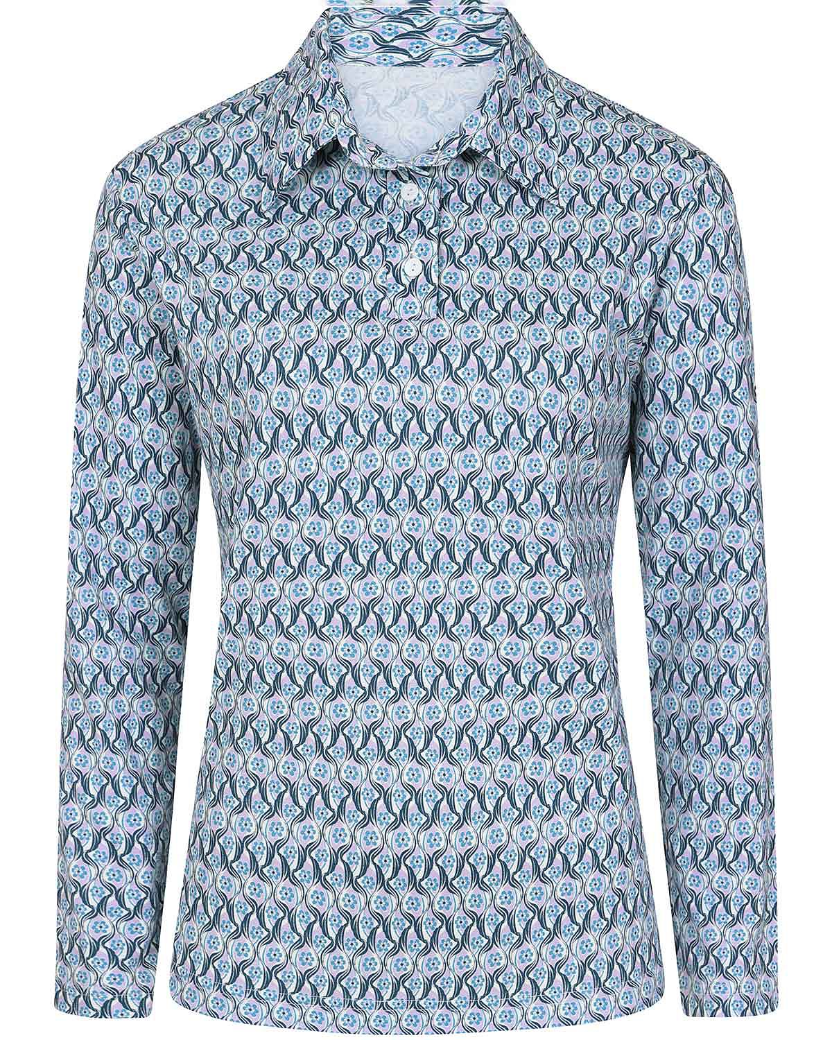 Imogen Patterned Cotton Long Sleeve Polo Top - Image 3 - Country Collection