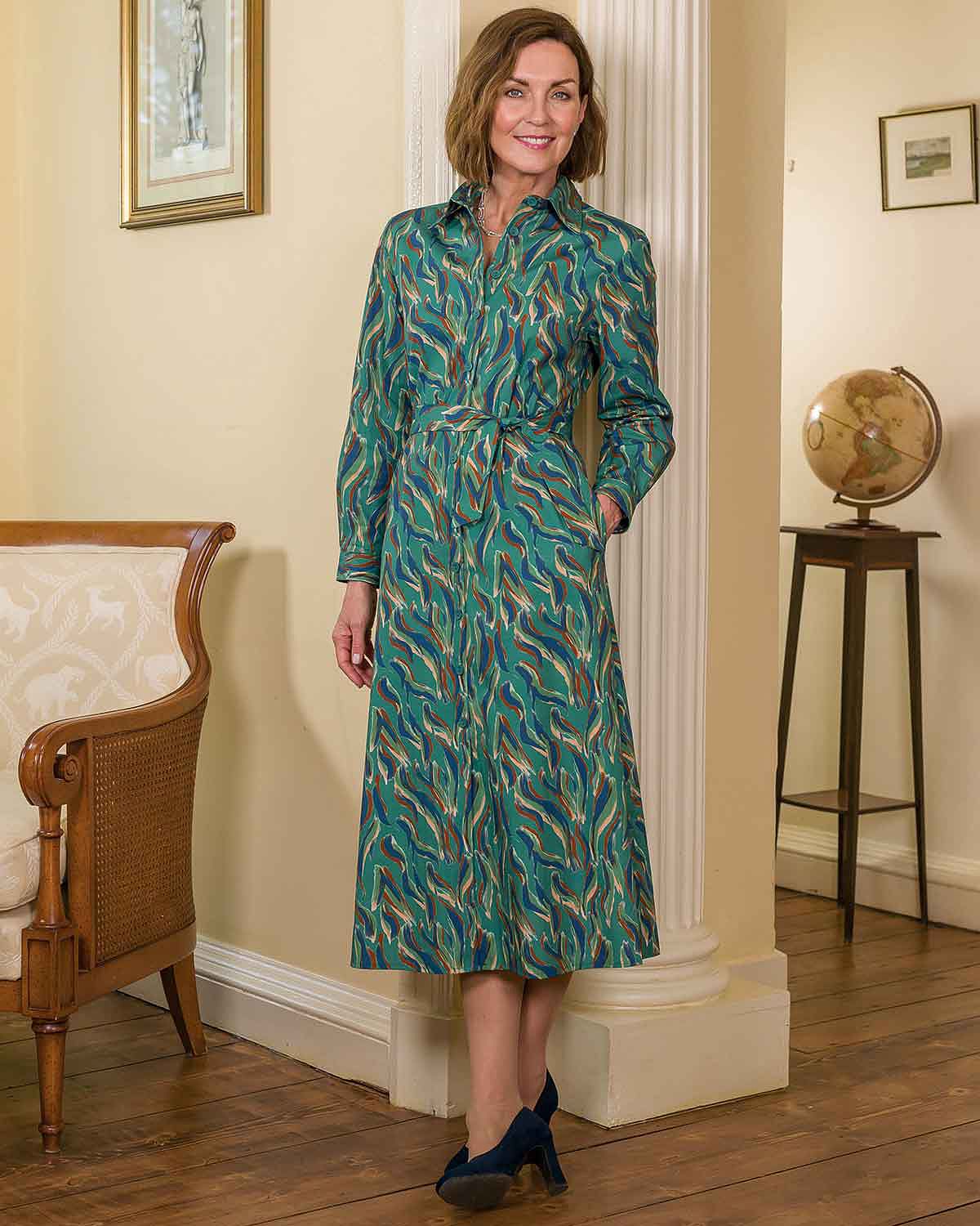 Cordelia Patterned Pure Cotton Long Sleeve  Shirt Dress - Country Collection